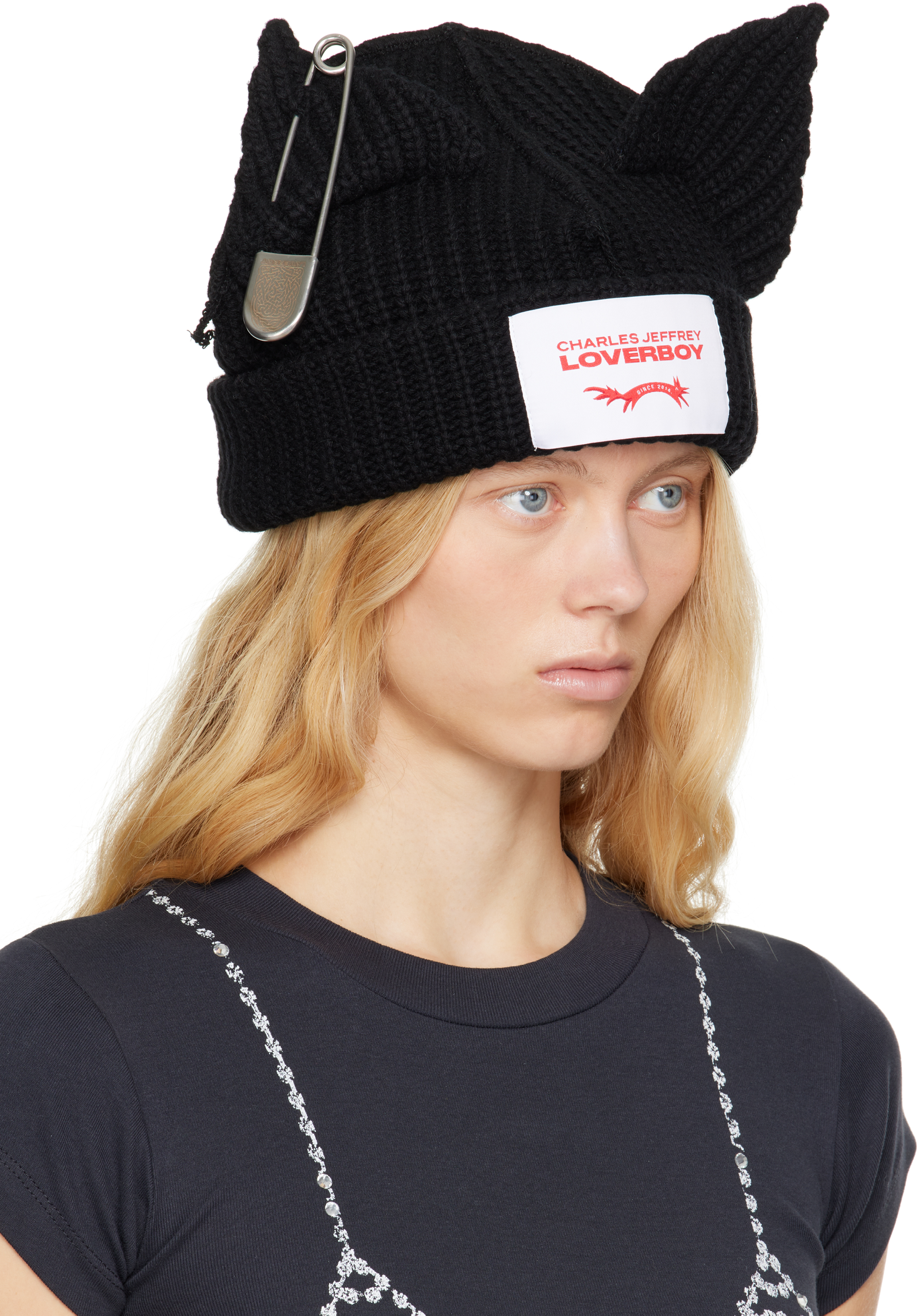Charles Jeffrey Loverboy Black Chunky Punk Ears Beanie In Black