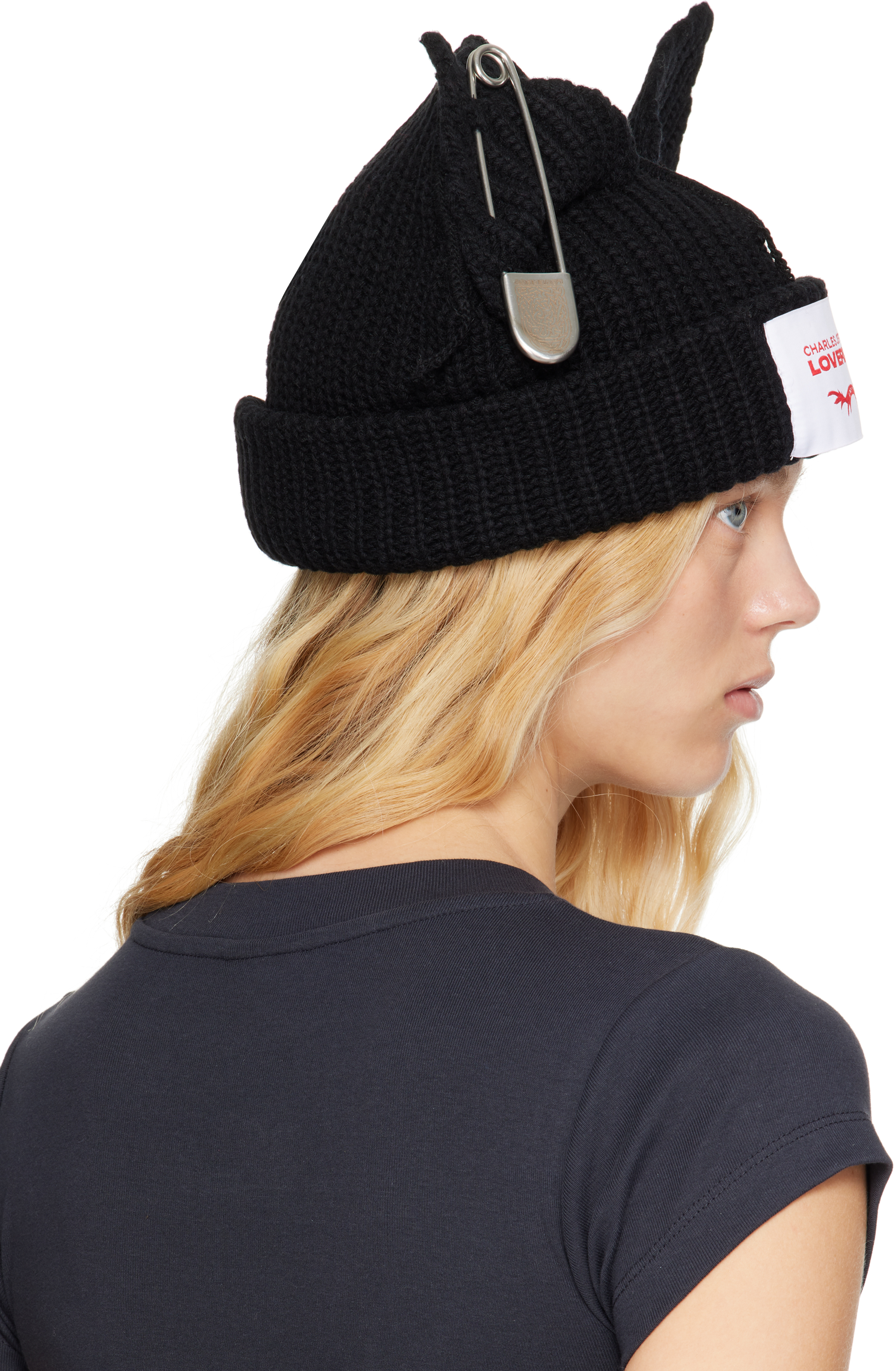 Charles Jeffrey Loverboy Black Chunky Punk Ears Beanie In Black