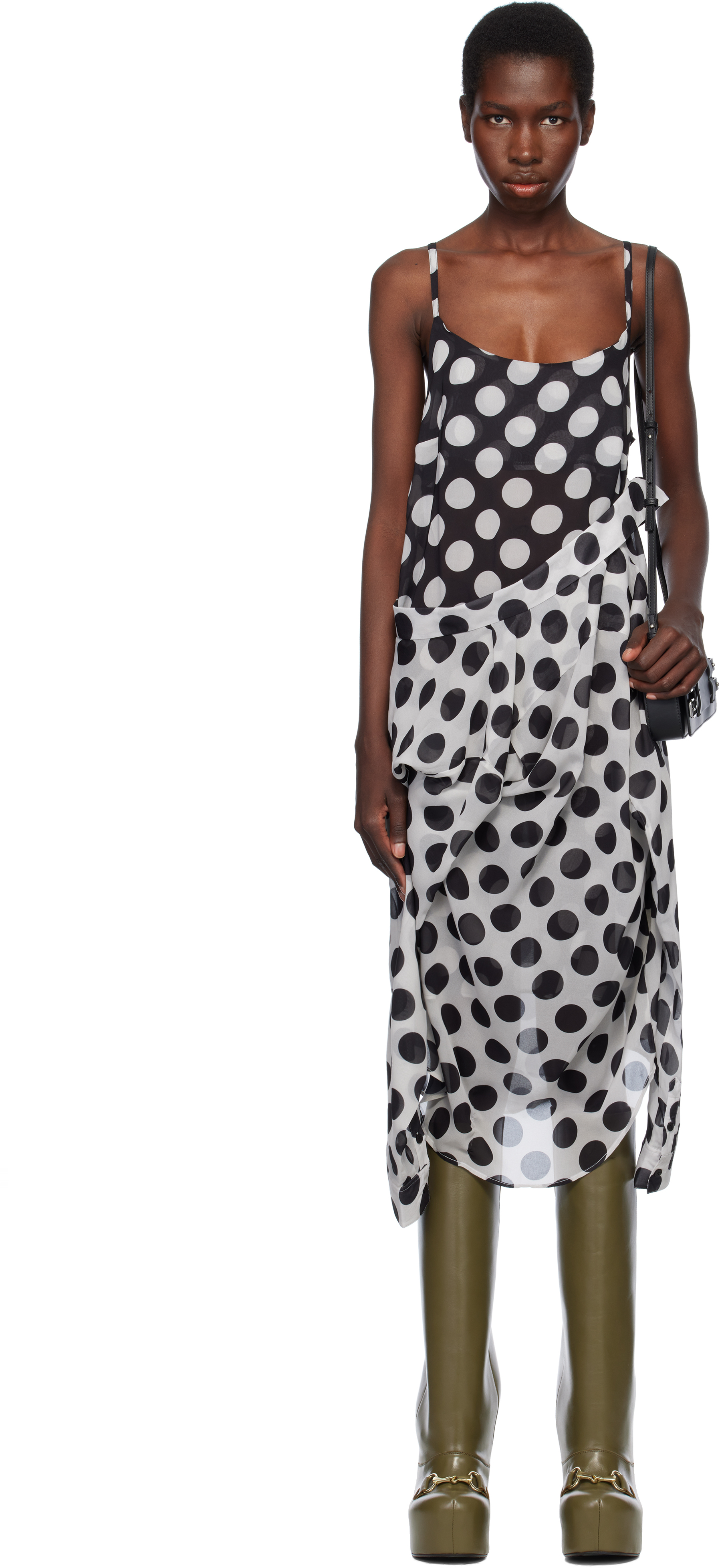 Charles Jeffrey LOVERBOY: Black & White Hug Slip Midi Dress