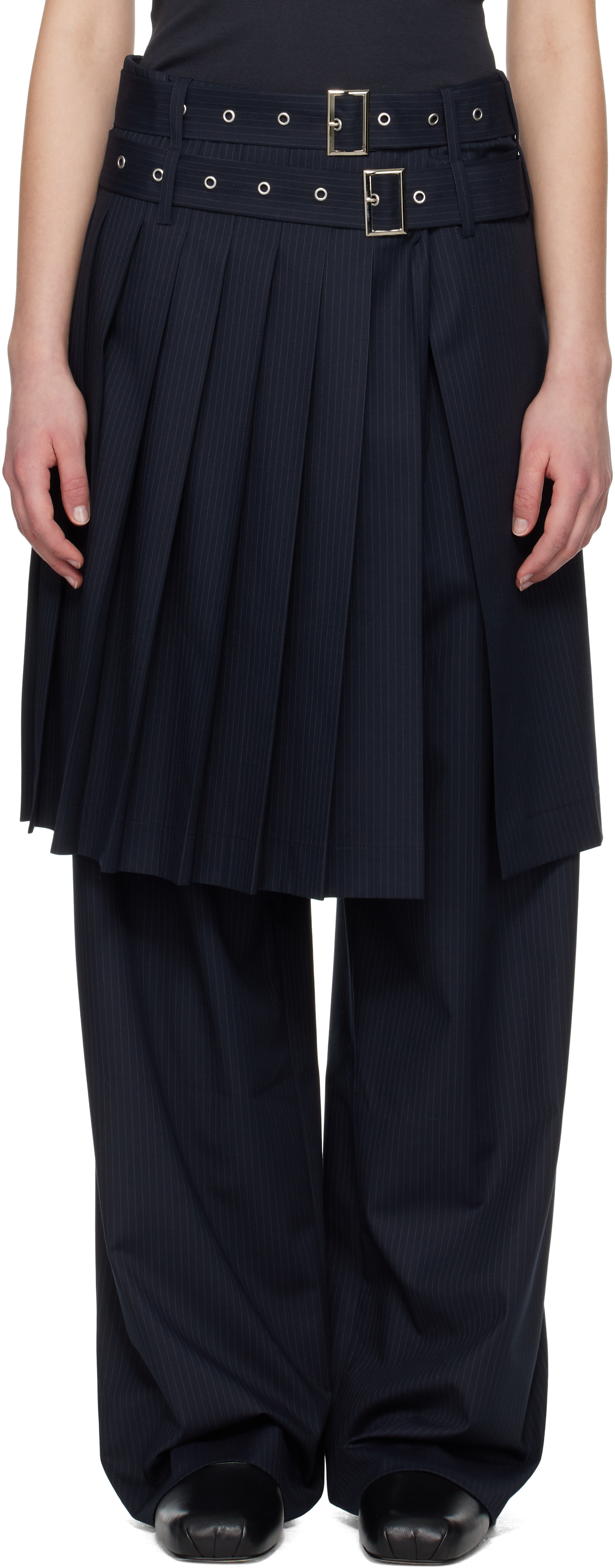 Navy Wide Leg Skouser Waisted Trousers
