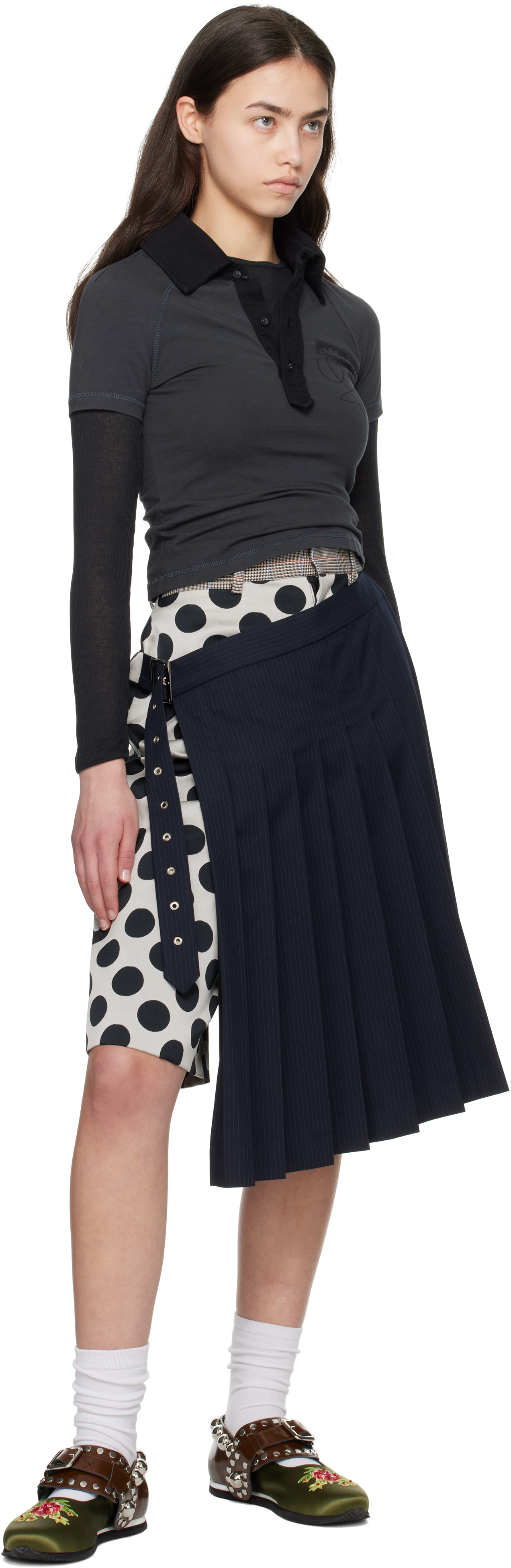 Charles Jeffrey Loverboy Navy & Beige Waisted Skort