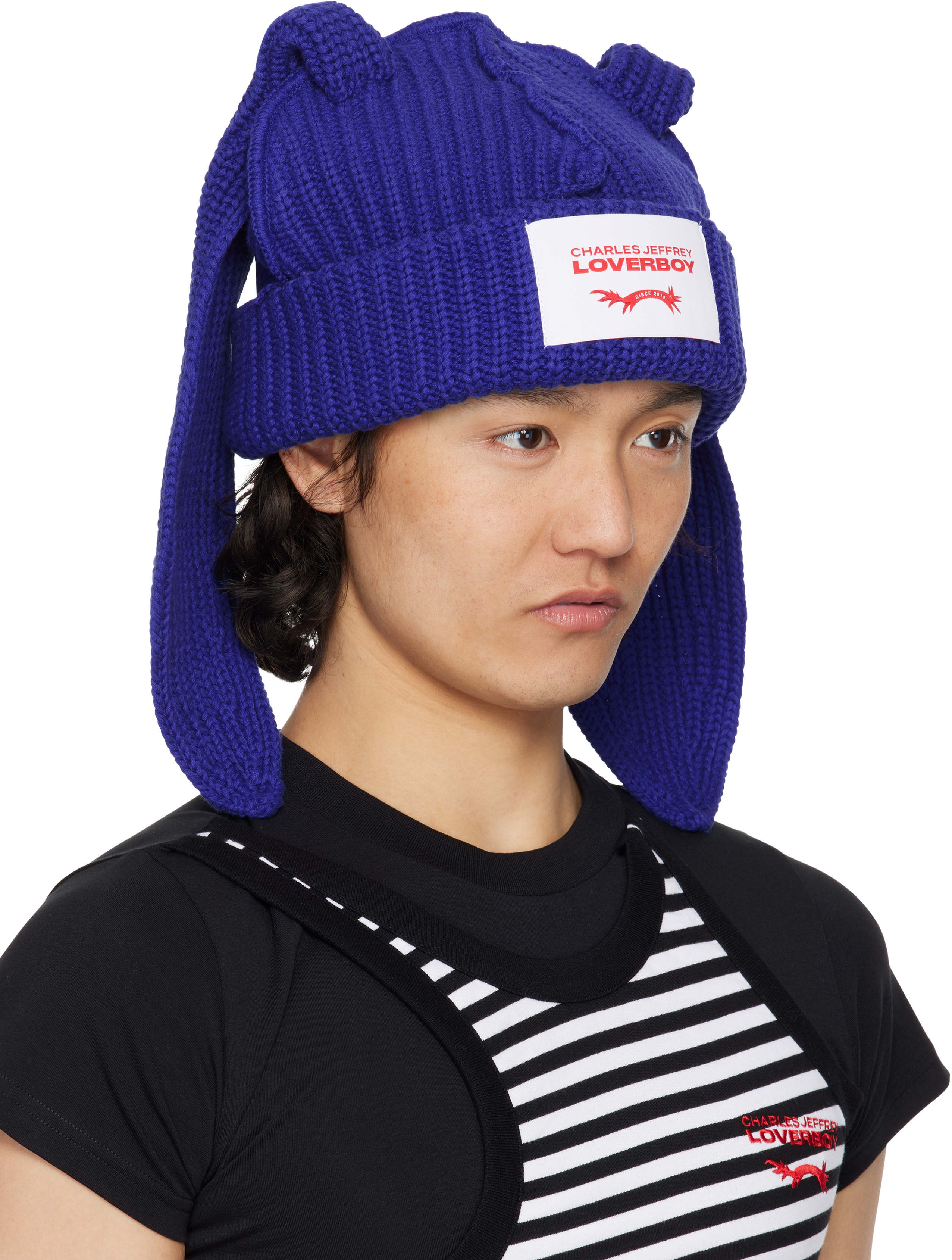 Charles Jeffrey Loverboy Blue Chunky Rabbit Beanie In Blue