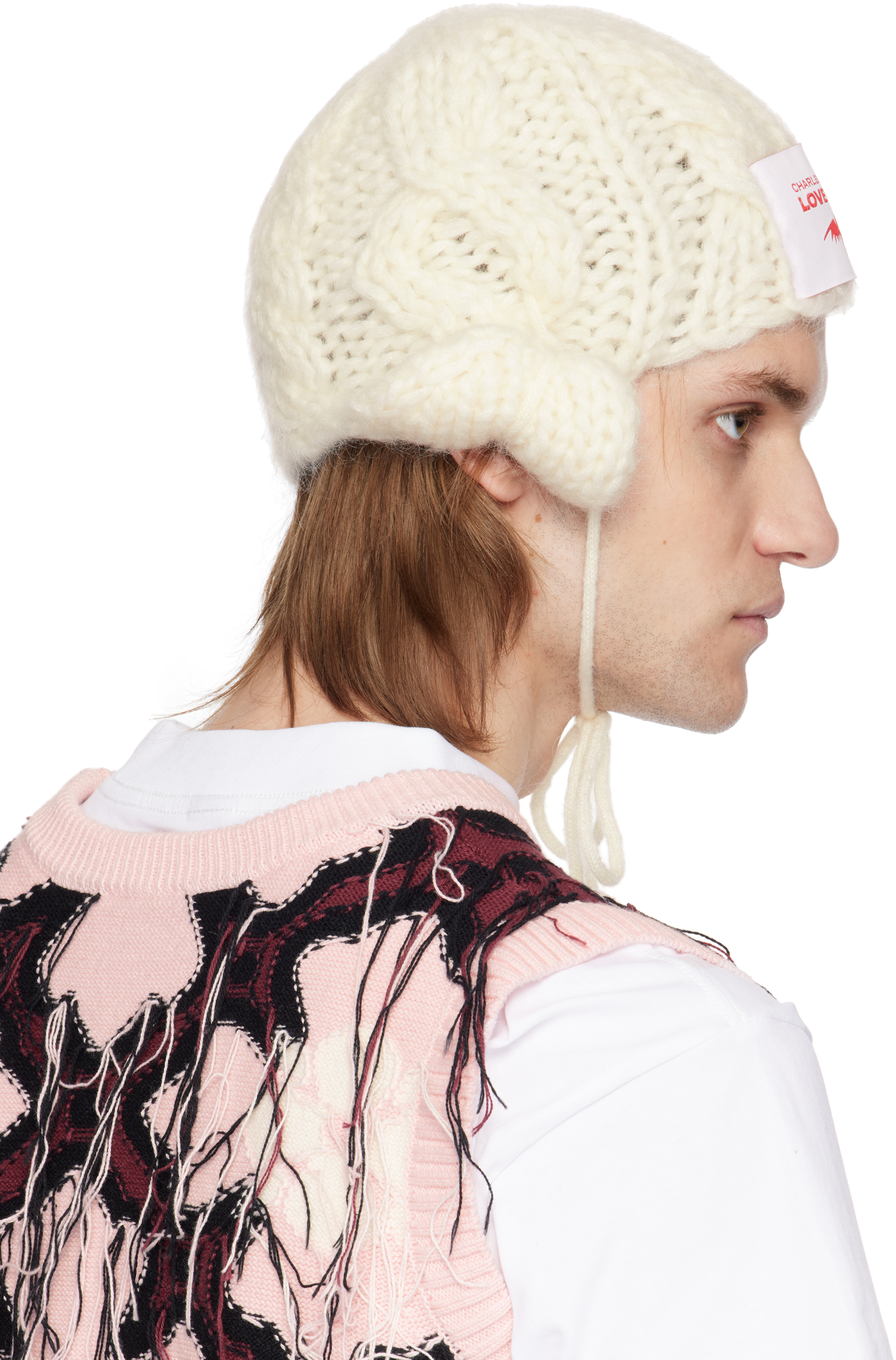 Charles Jeffrey Loverboy White Chunky Aviator Beanie In Ecru