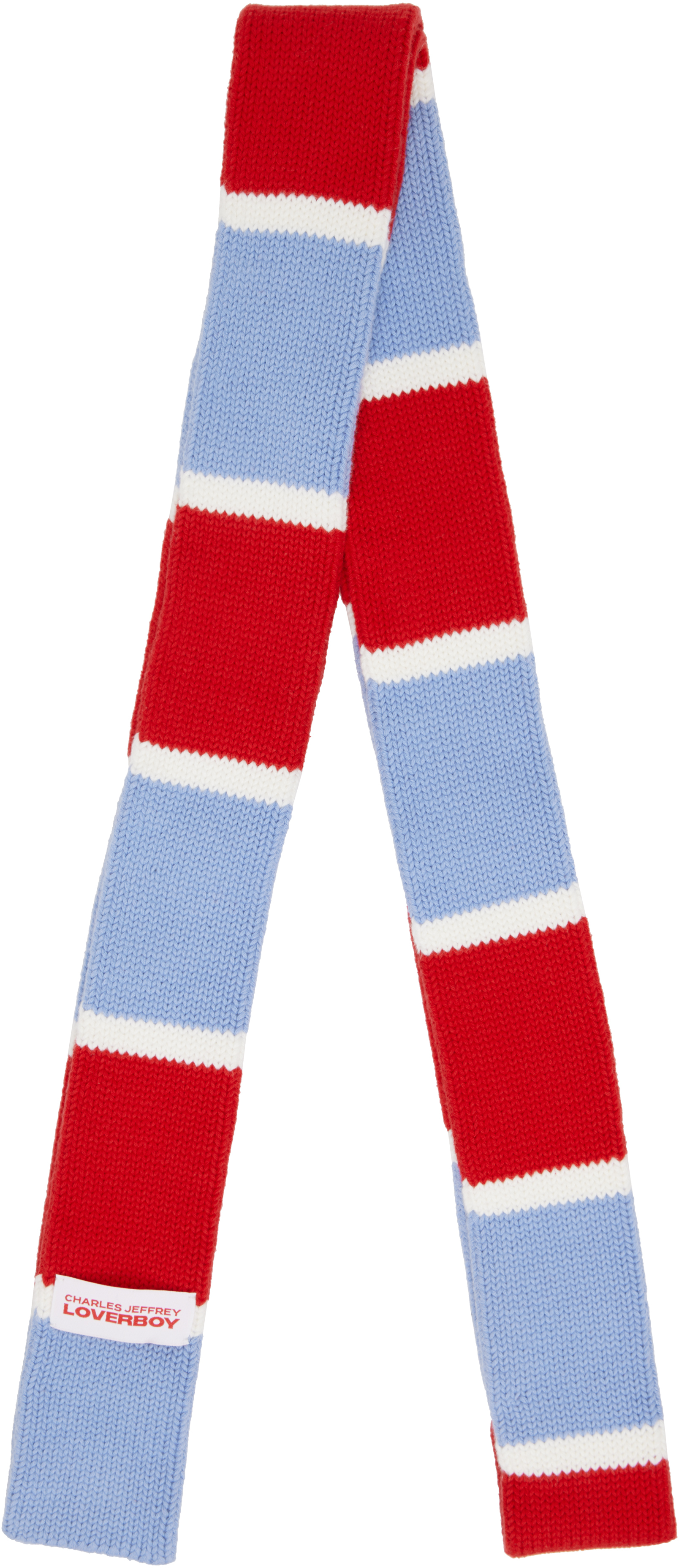 Charles Jeffrey LOVERBOY: Red & Blue Stripe Skinny Scarf Charles Jeffrey LOVERBOY: Red & Blue Stripe Skinny Scarf