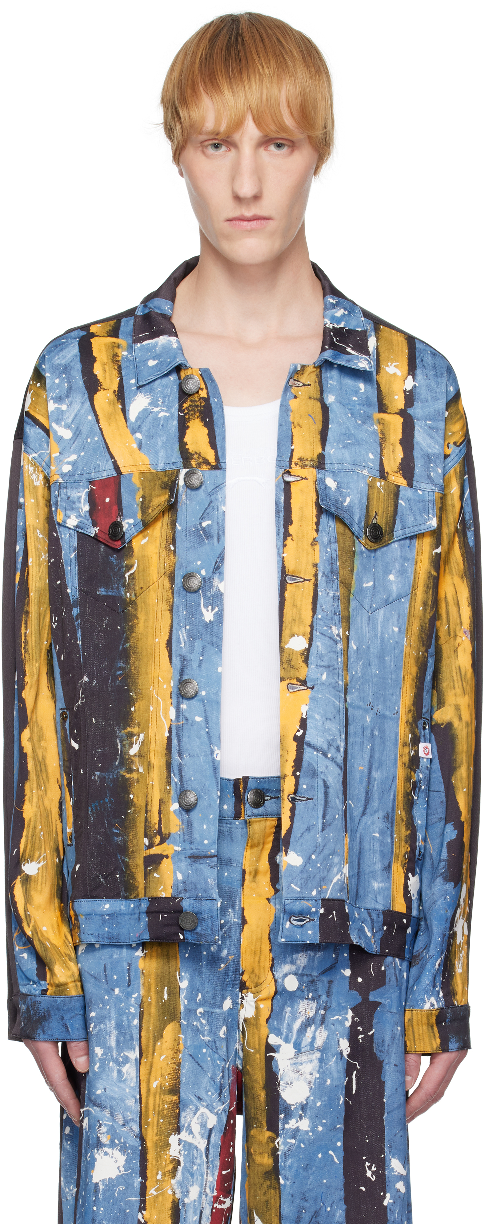Navy & Blue Silky Oversized 'Denim' Jacket
