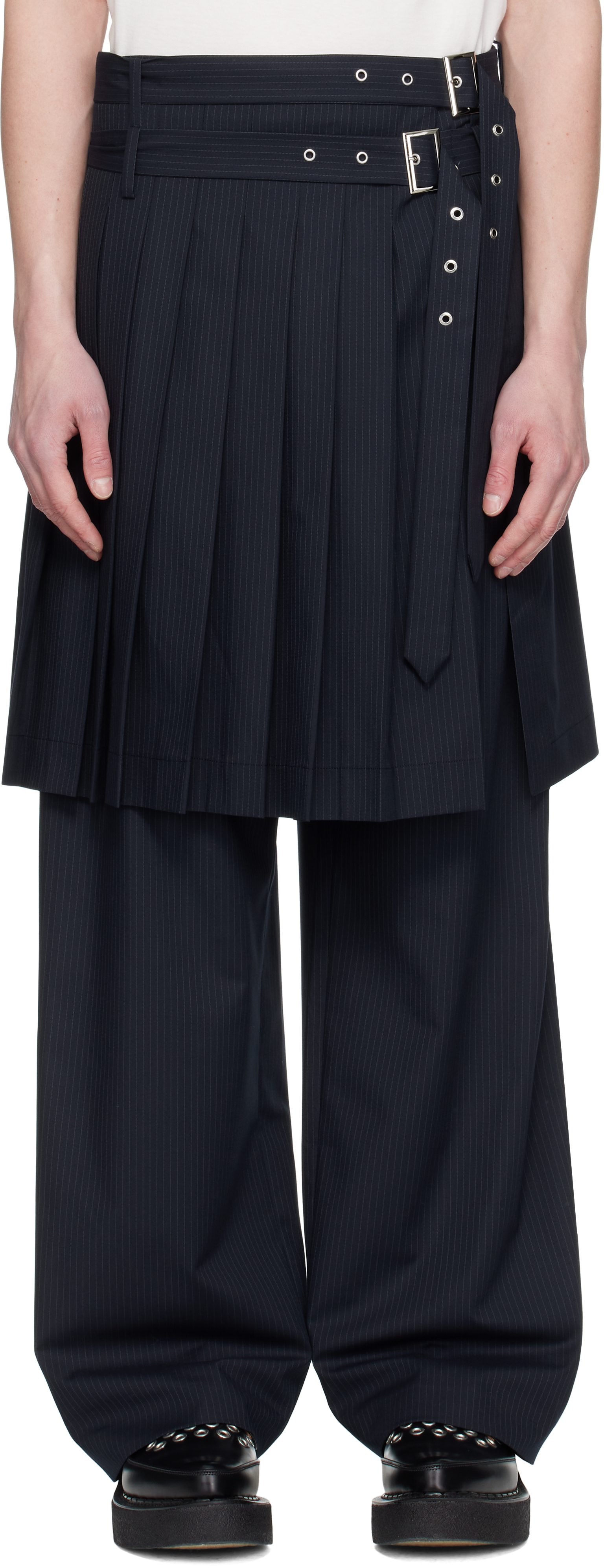 Navy Wide Leg Skouser Trousers