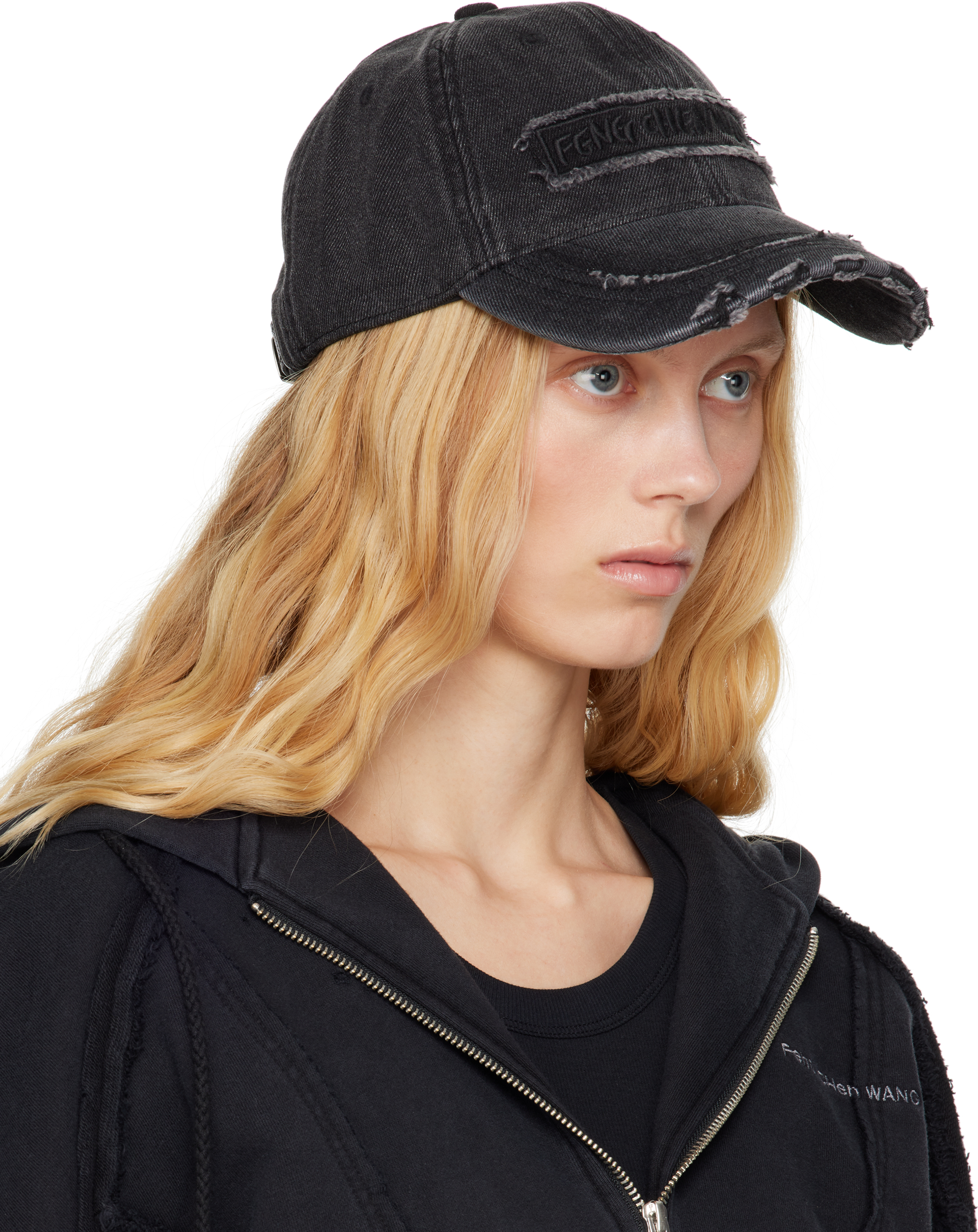 Feng Chen Wang Black Denim Baseball Cap In Black