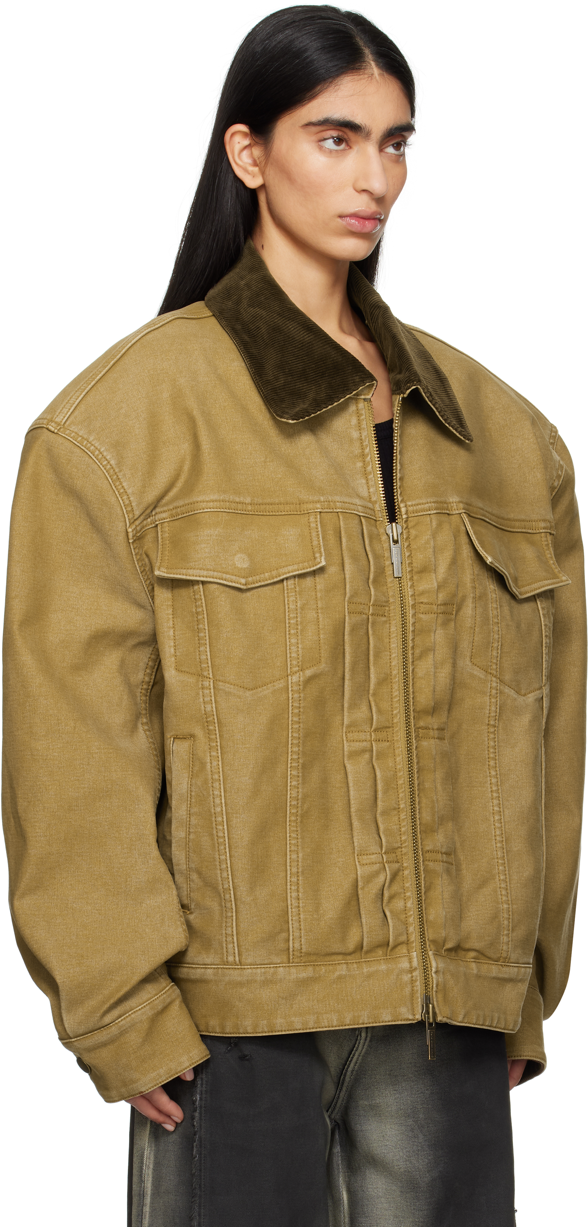 Feng Chen Wang Tan Washed Canvas Workwear Jacket In Brown