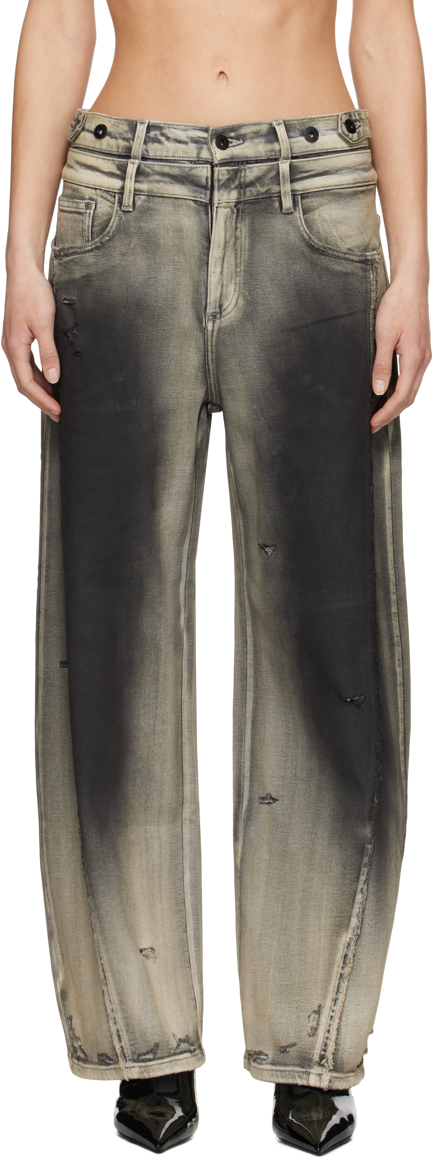 Feng Chen Wang: Gray Deconstruction Washed Jeans | SSENSE
