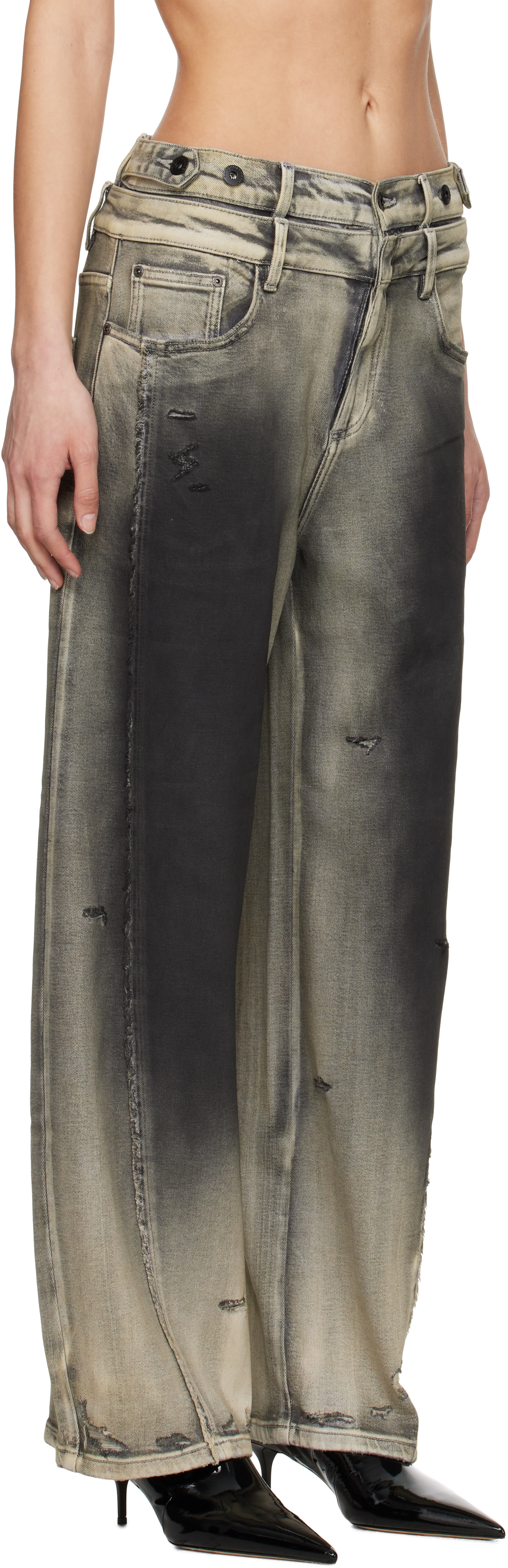Feng Chen Wang Gray Deconstruction Washed Jeans In Black Gradient