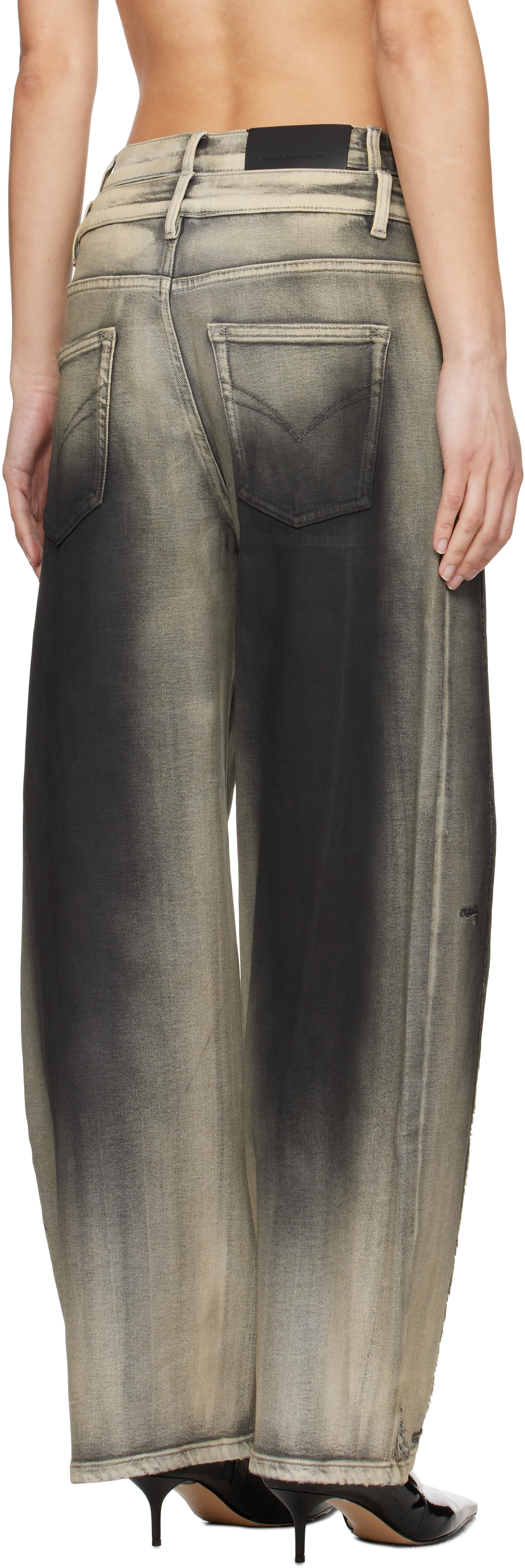 Feng Chen Wang Gray Deconstruction Washed Jeans In Black Gradient