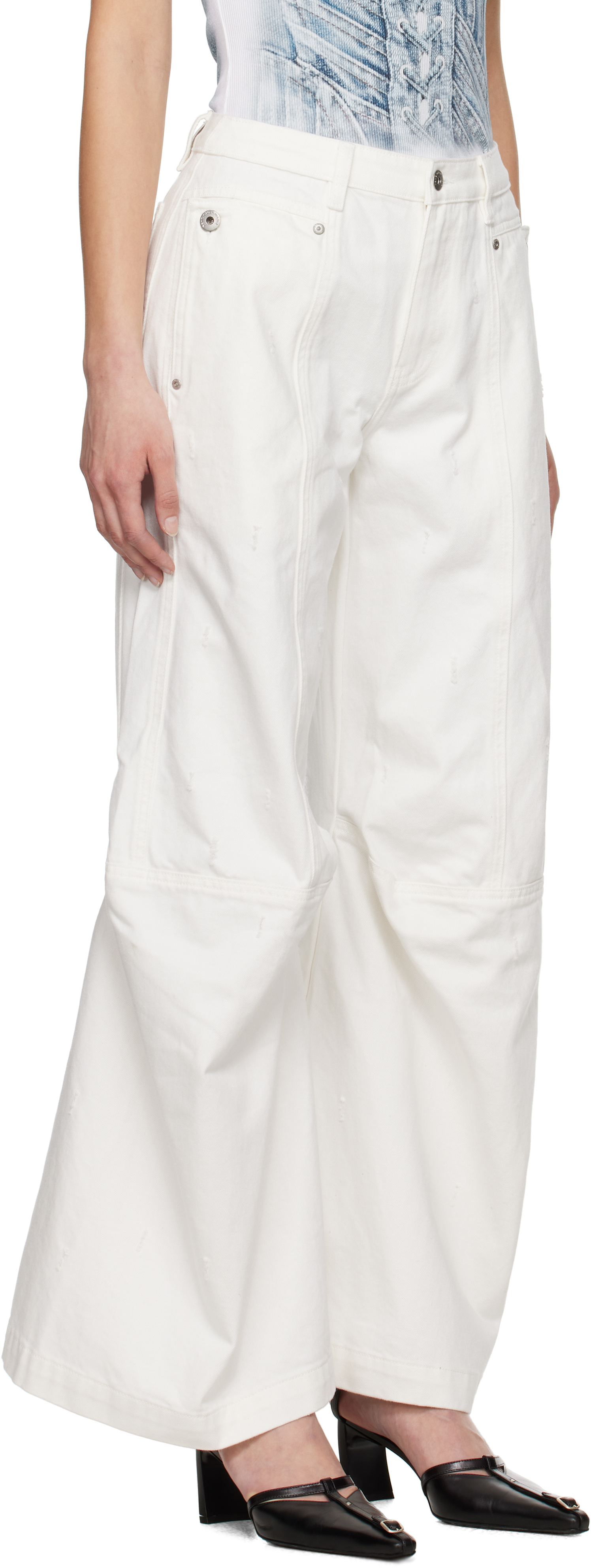 Feng Chen Wang White Cargo Jeans In White