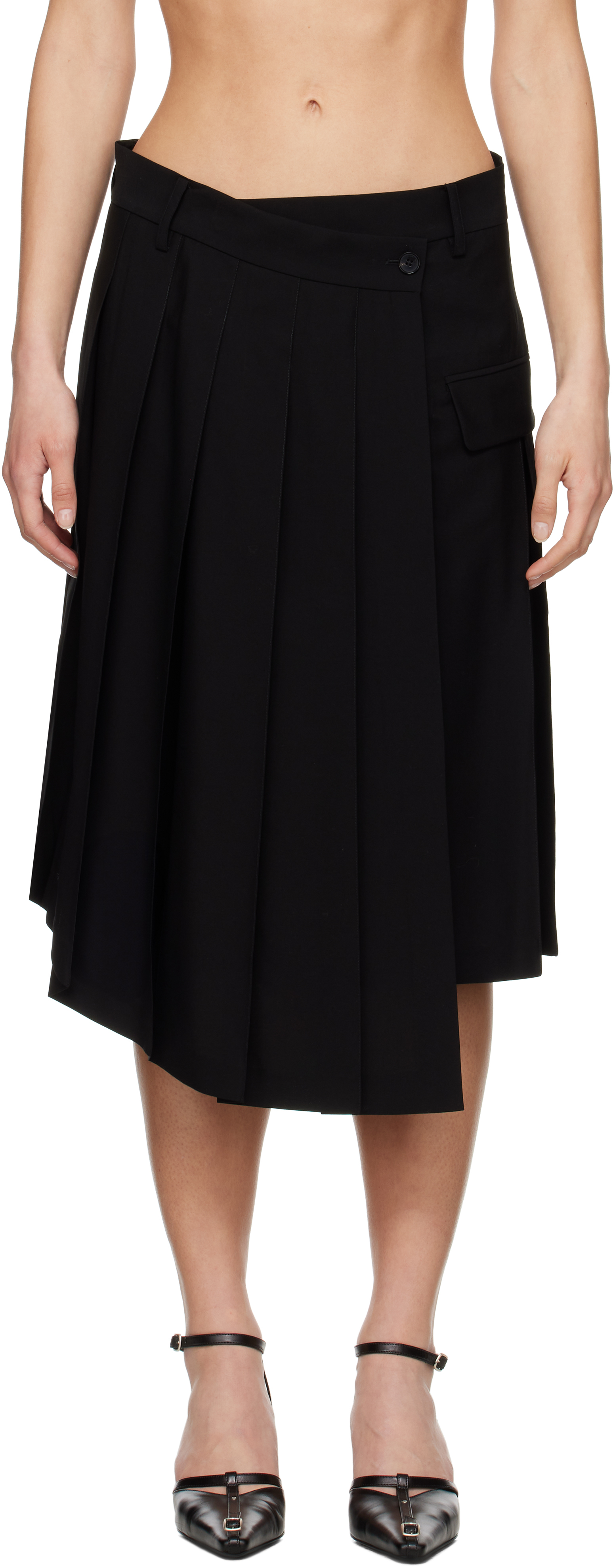 Black Pleated Midi Skirt