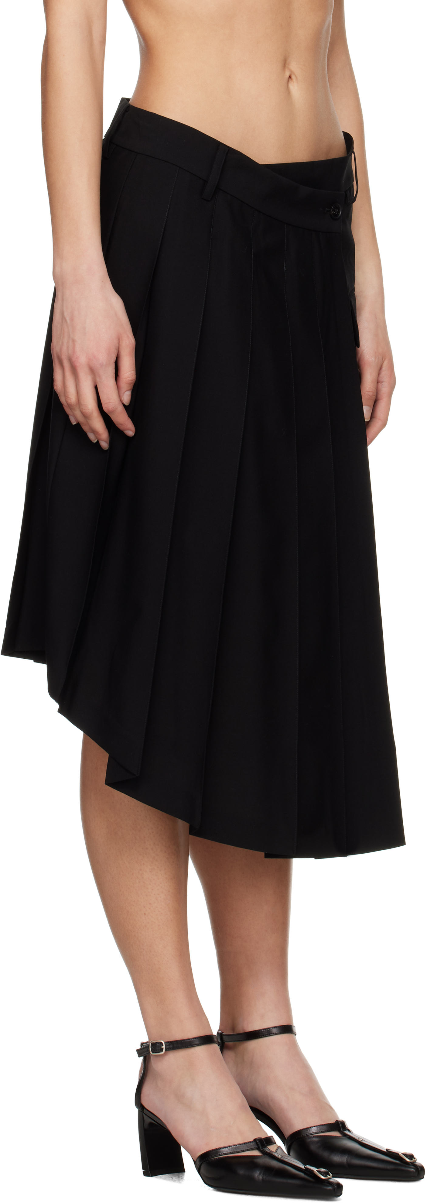 Feng Chen Wang Black Pleated Midi Skirt In Black