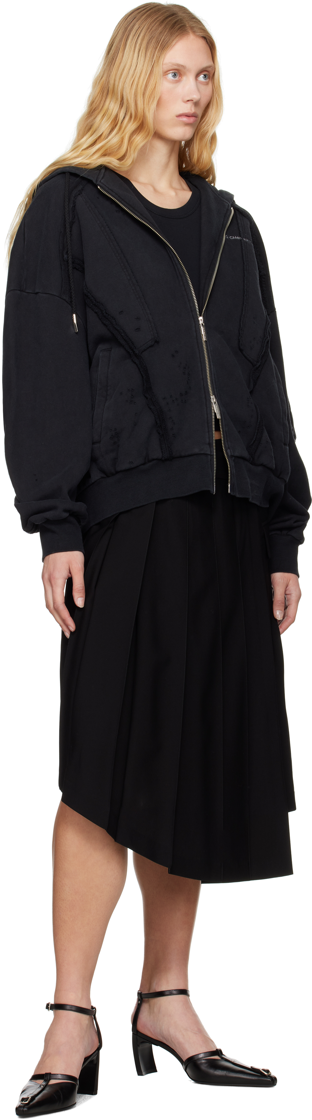 Feng Chen Wang Black Pleated Midi Skirt In Black