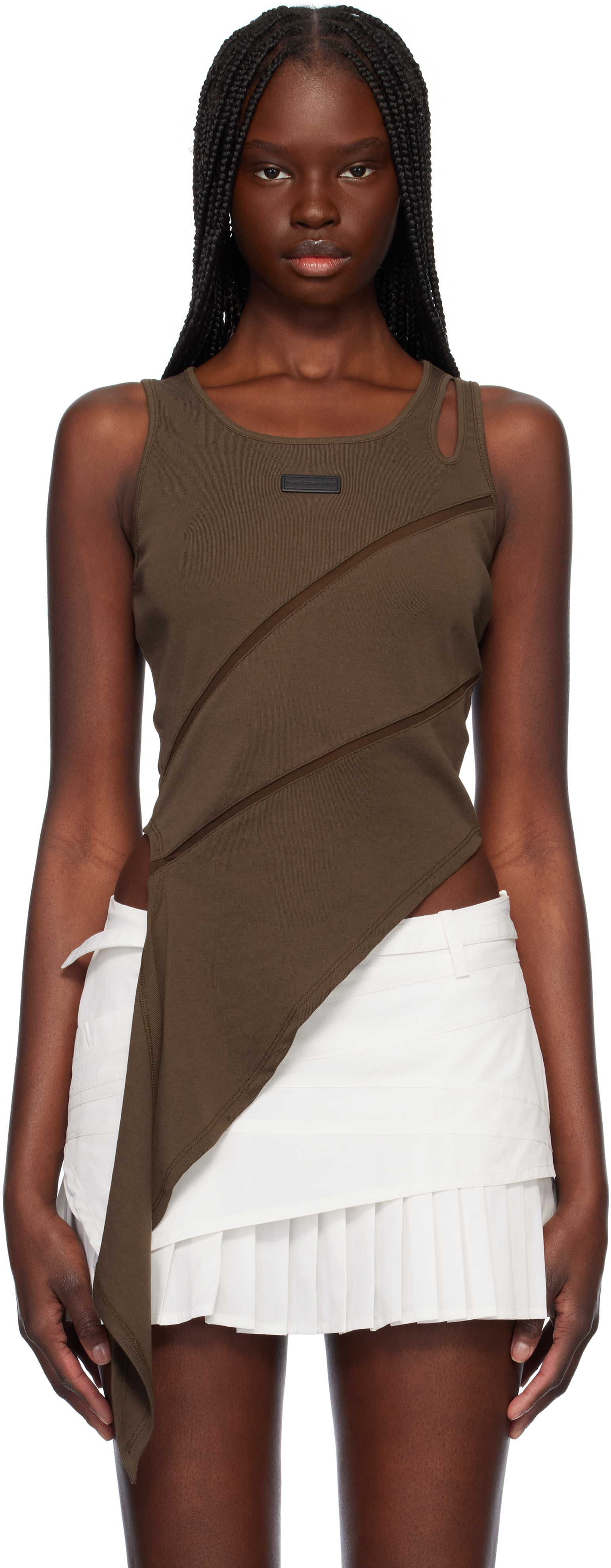 Brown Patchwork Tank Top