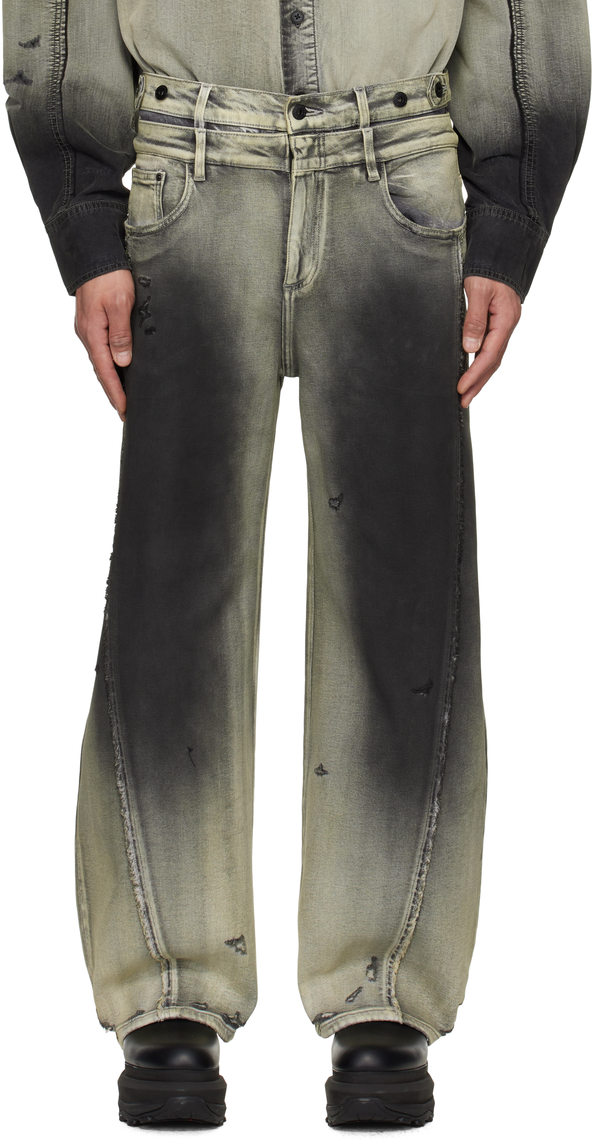 Gray Deconstruction Washed Jeans