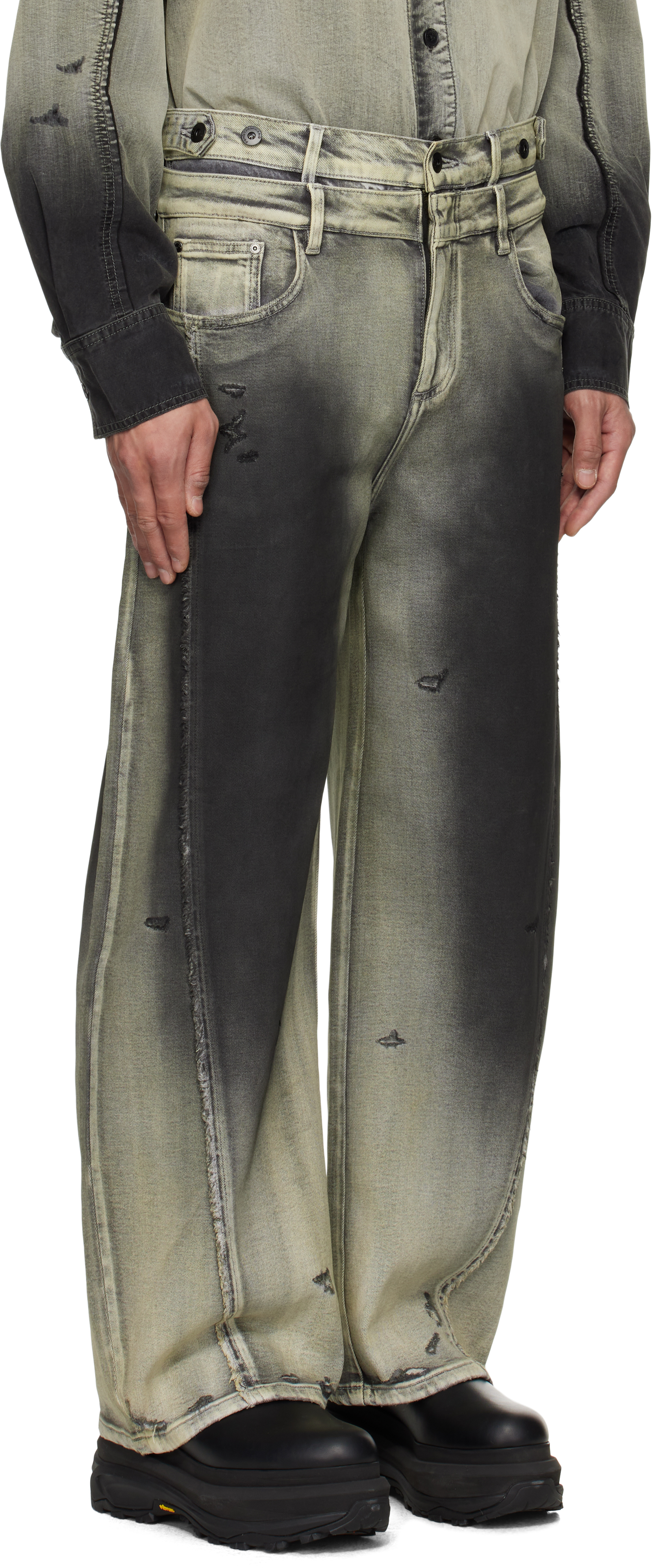 Feng Chen Wang Black & Gray Gradient Deconstruction Washed Jeans In Black Gradient