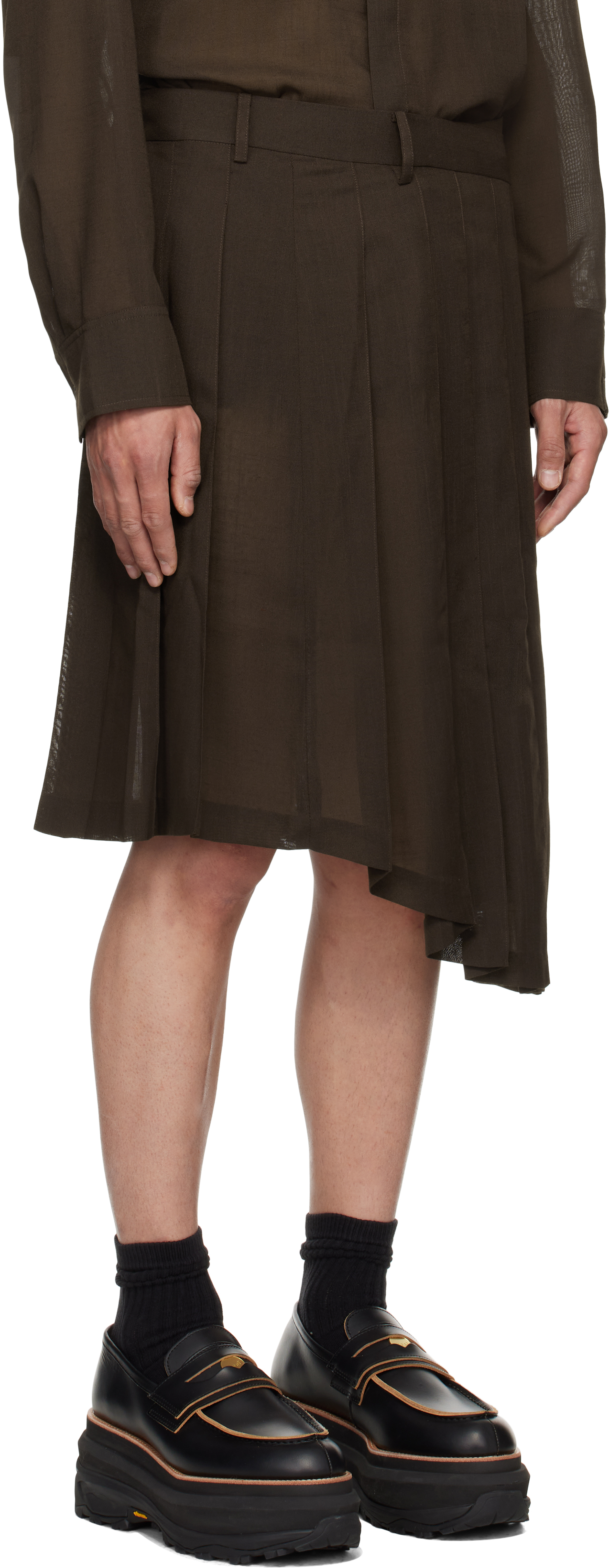 Feng Chen Wang Brown Pleated Skirt In Brown