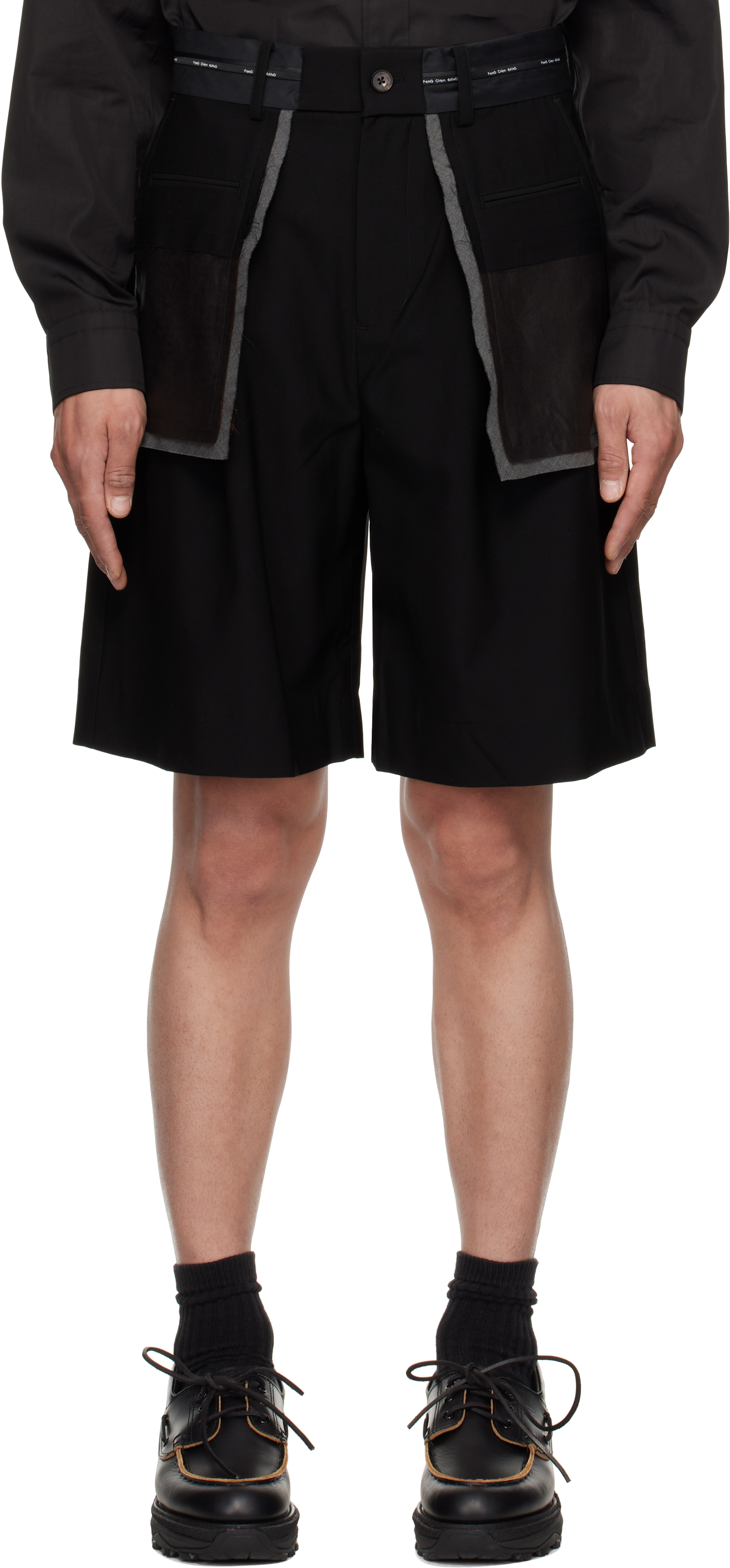 Black Deconstructed Patchwork Shorts