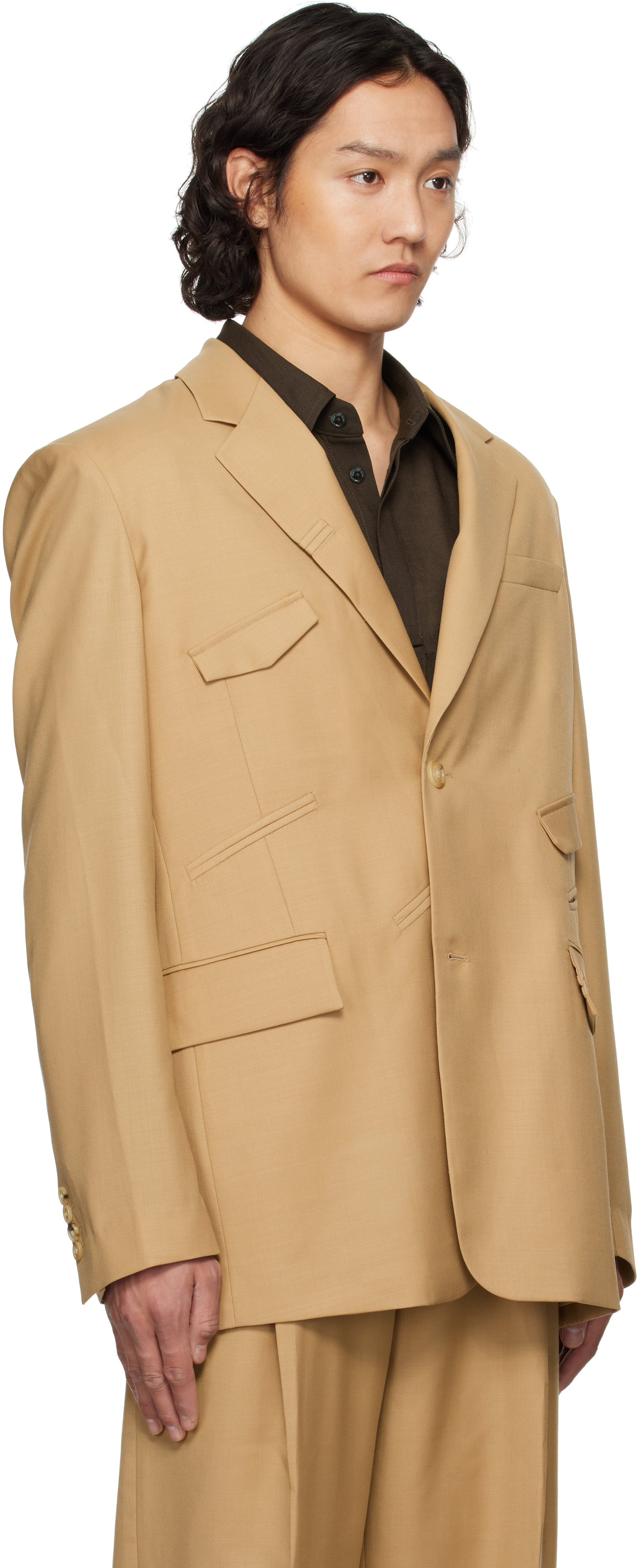 Feng Chen Wang Tan Multi Slash Blazer In Light Brown