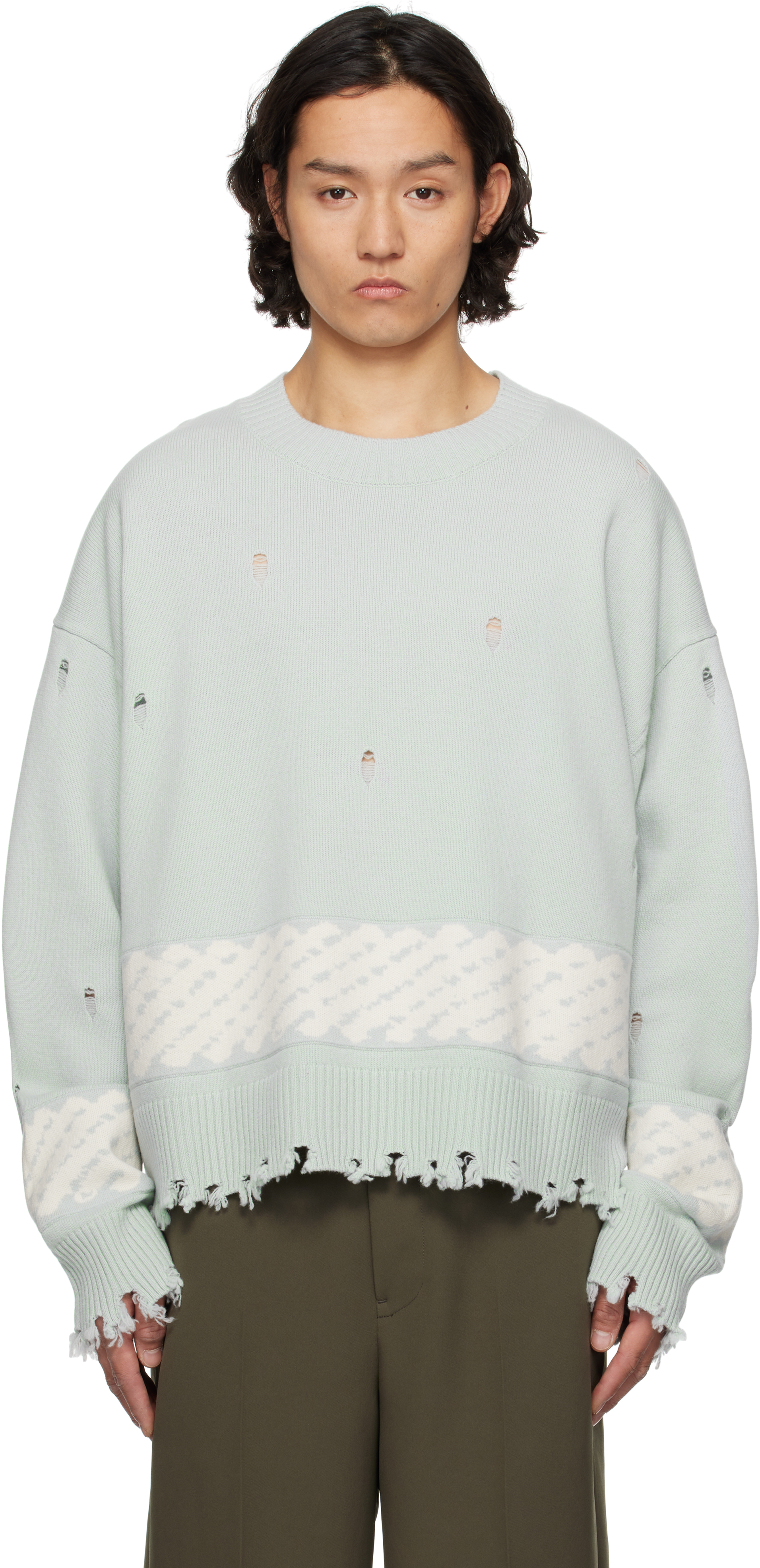 Green Yu Zu Xie Ripped Jacquard Sweater