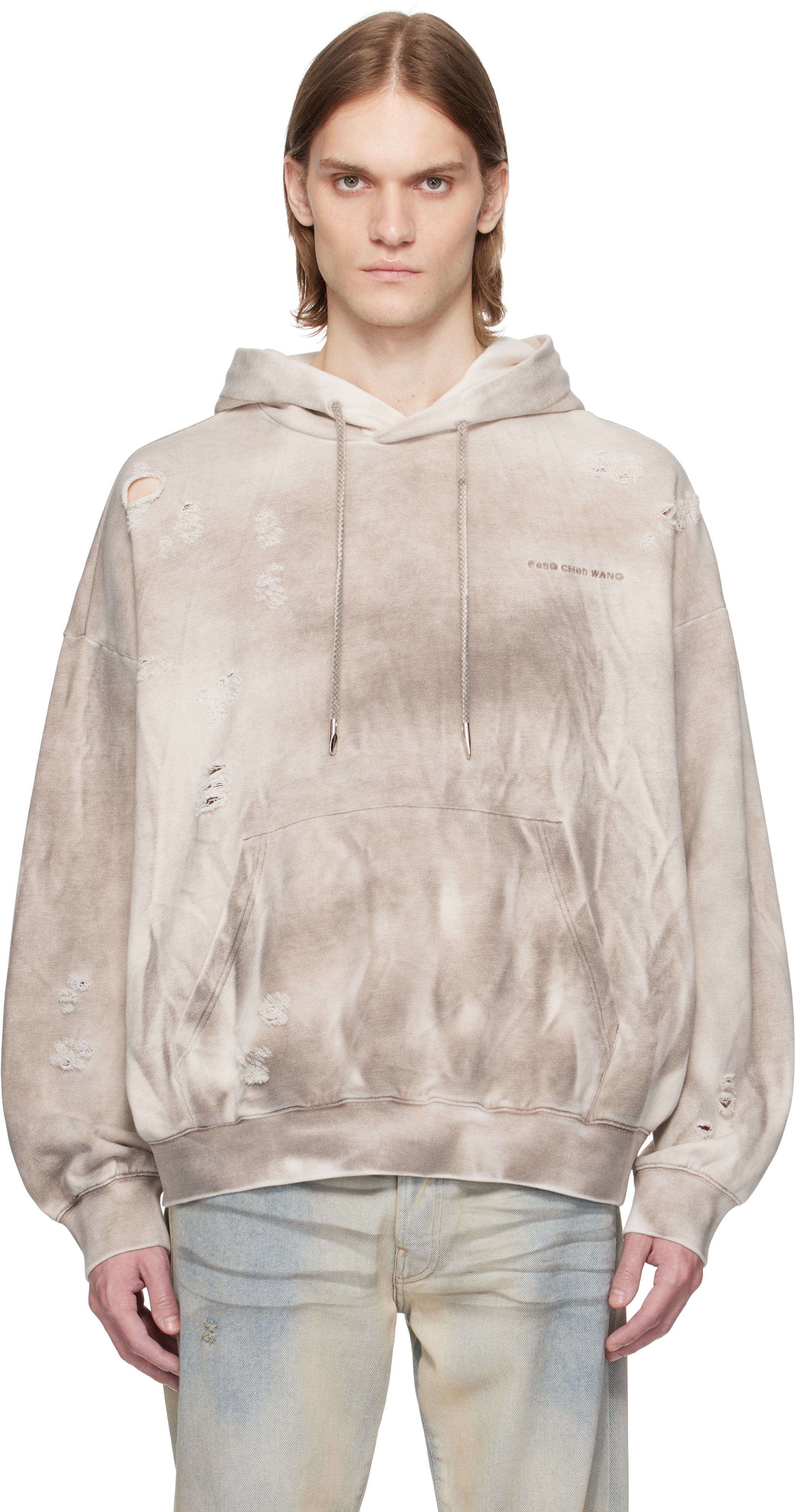 Gray Sandwashed Ripped Hoodie
