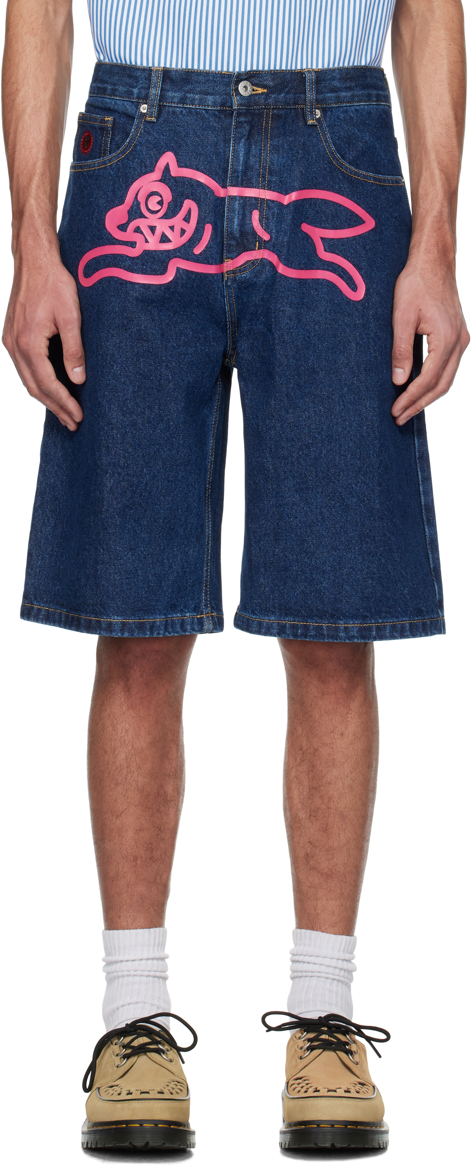 Navy Running Dog Denim Shorts