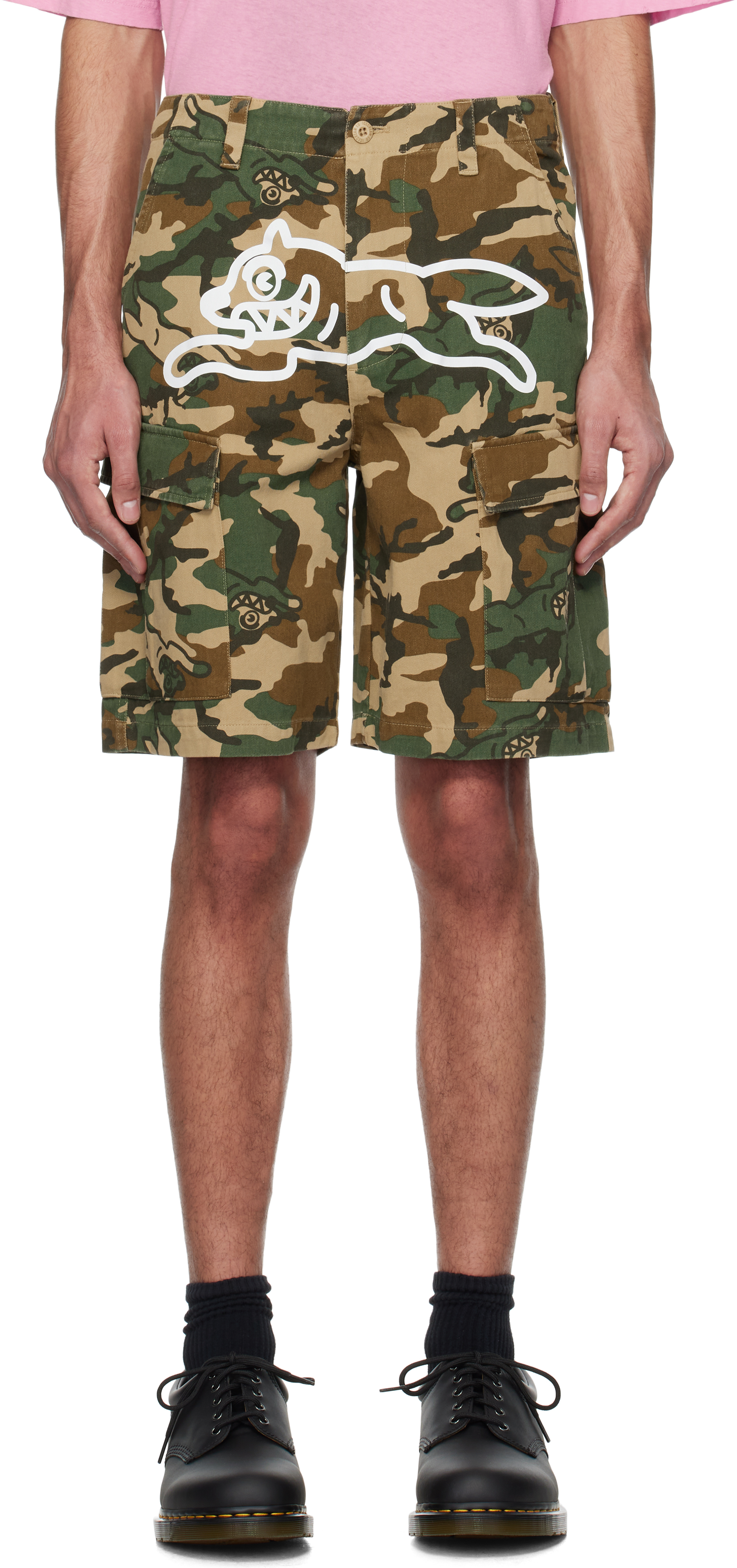 Khaki Running Dog Woodland Camo Cargo Shorts