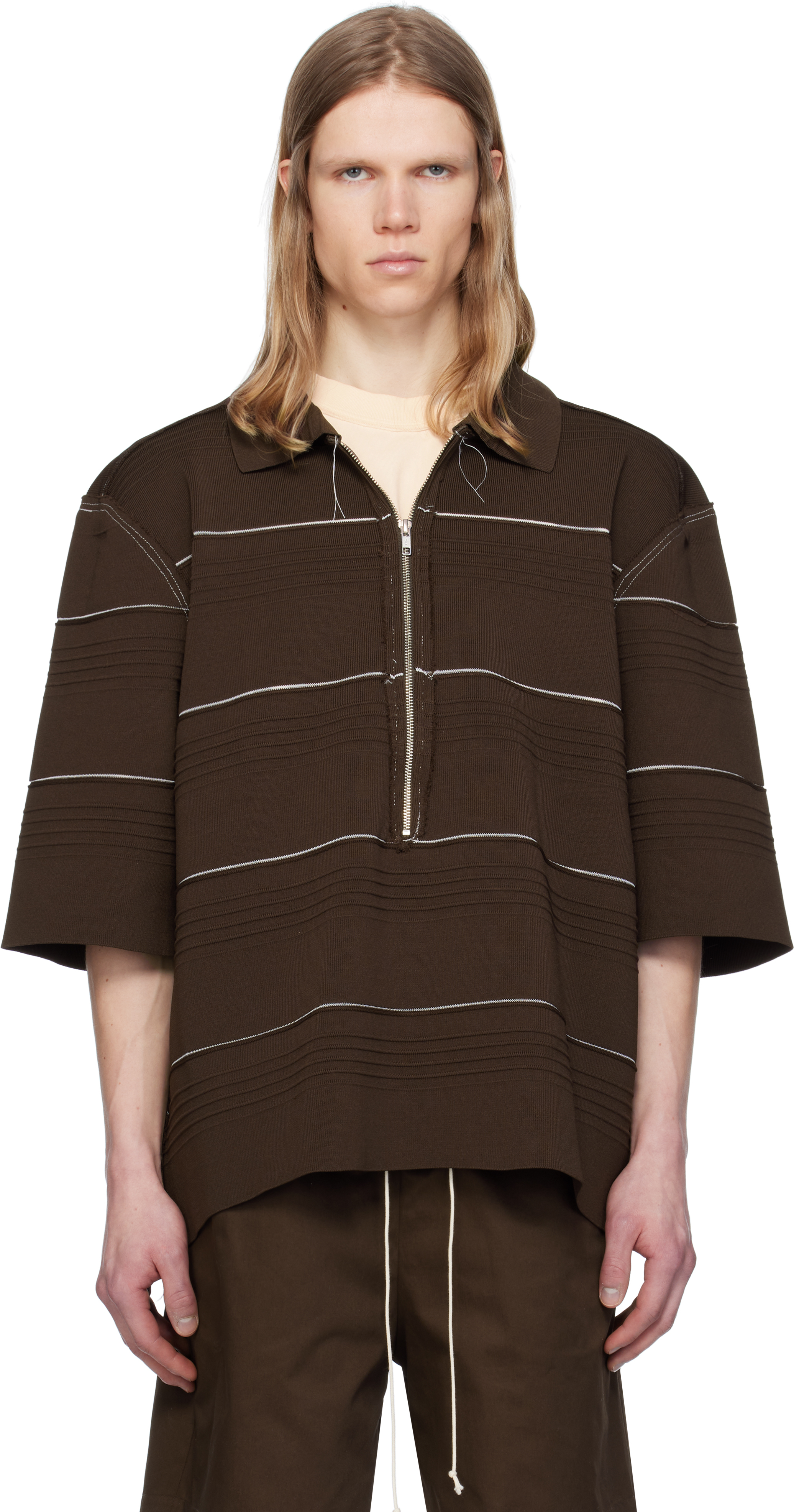 トップス CAMIELFORTGENS STRIPED POLO VELVET BROWN Camiel Fortgens - Striped Polo Velvet - Brown – Oficina