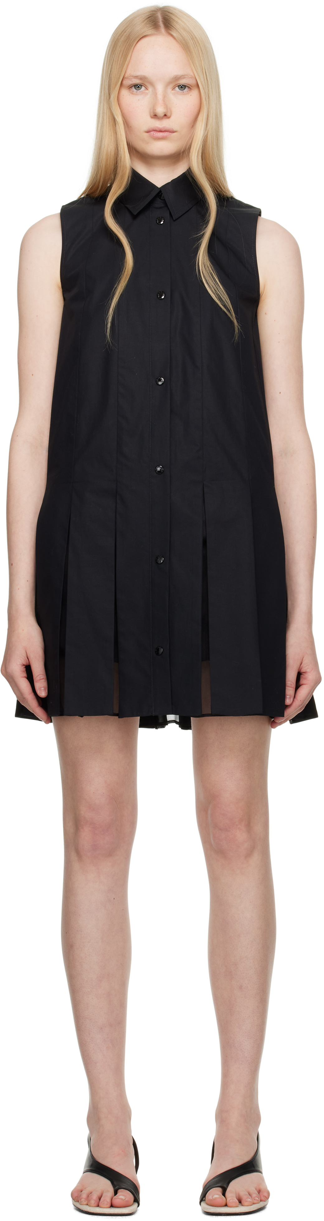 ワンピース MONCLER BLACK COTTON MINI DRESS Moncler Flared Mini Dress | Black | FARFETCH