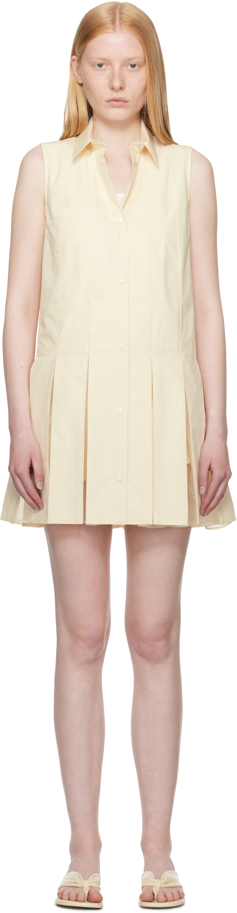 Shop Moncler Off-white Cotton Silk Shirt Minidress & Shorts Set