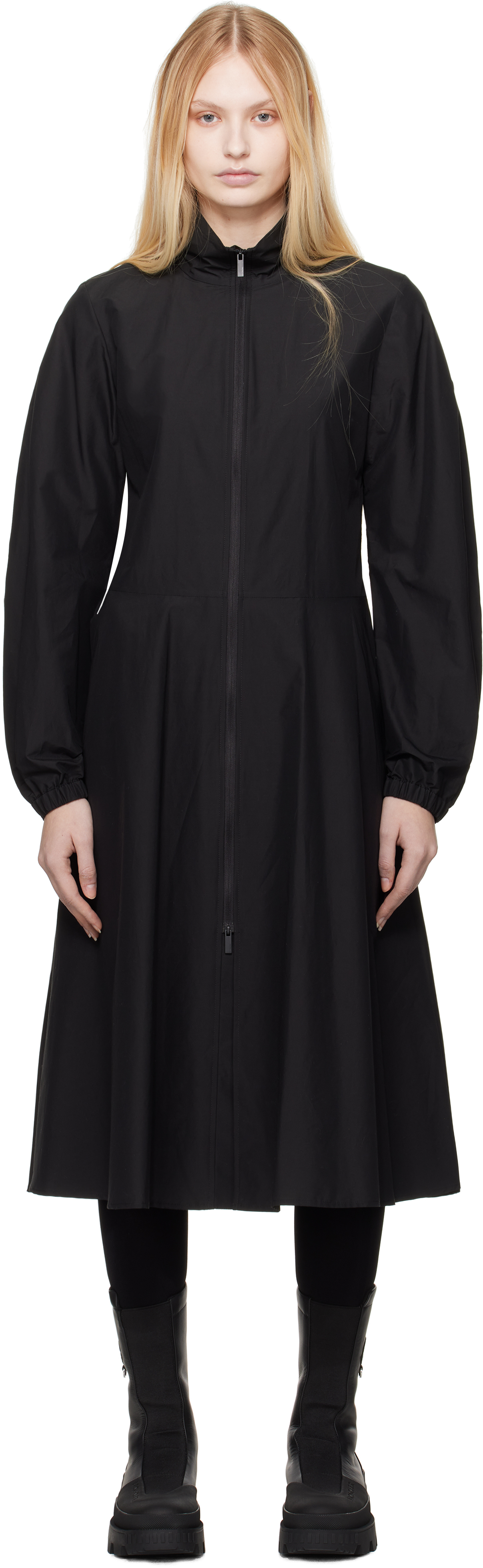 Moncler: Black Front Zip Midi Dress | SSENSE Moncler: Black Front Zip Midi Dress | SSENSE