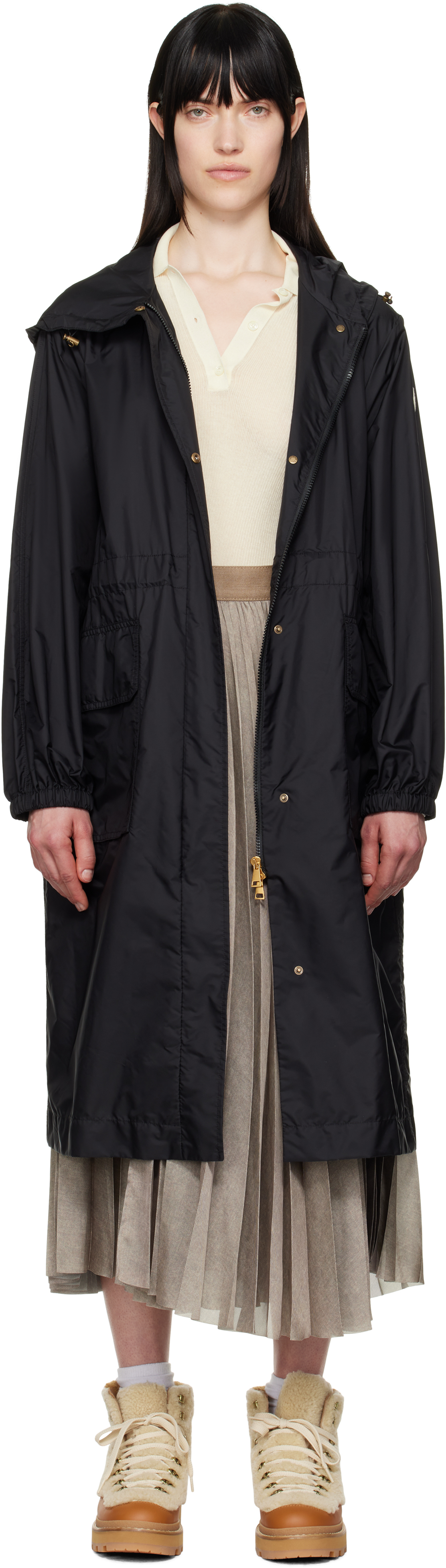 25SS MONCLER Hiengos レインコート ブラック MONCLER モンクレール レインコート/HIENGU レディース