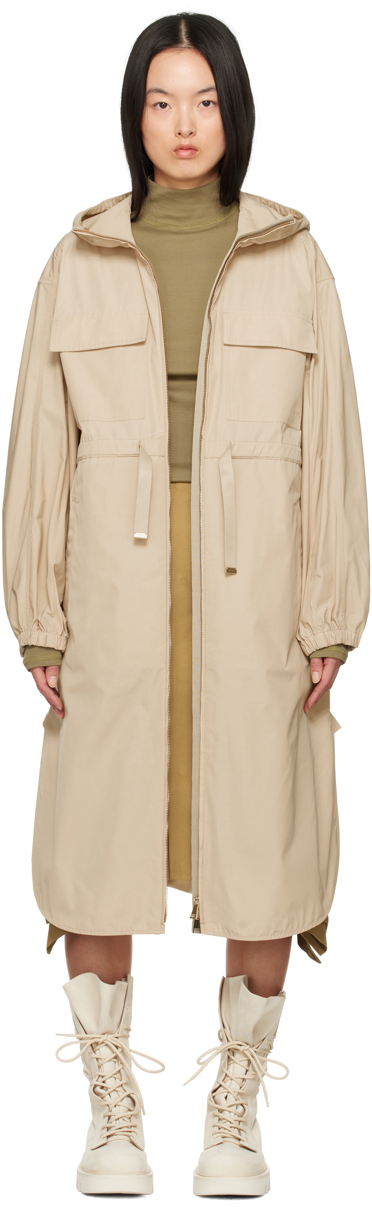 【関税込み】Moncler ベージュ Peronne ロングコート Moncler: ベージュ Peronne ロングコート | SSENSE 日本