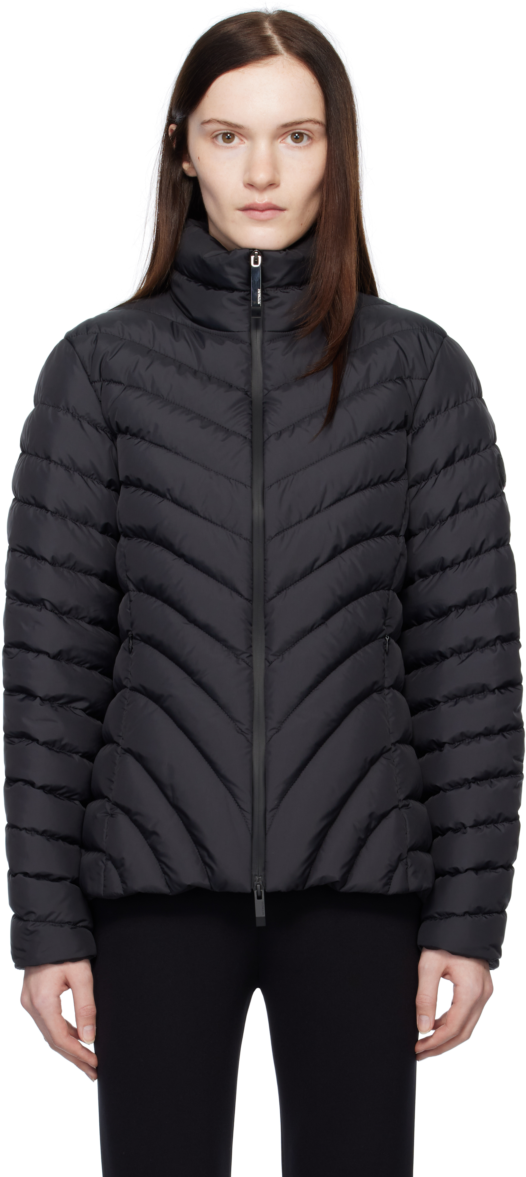 Moncler: Black Grange Diagonal-Quilted Short Down Jacket