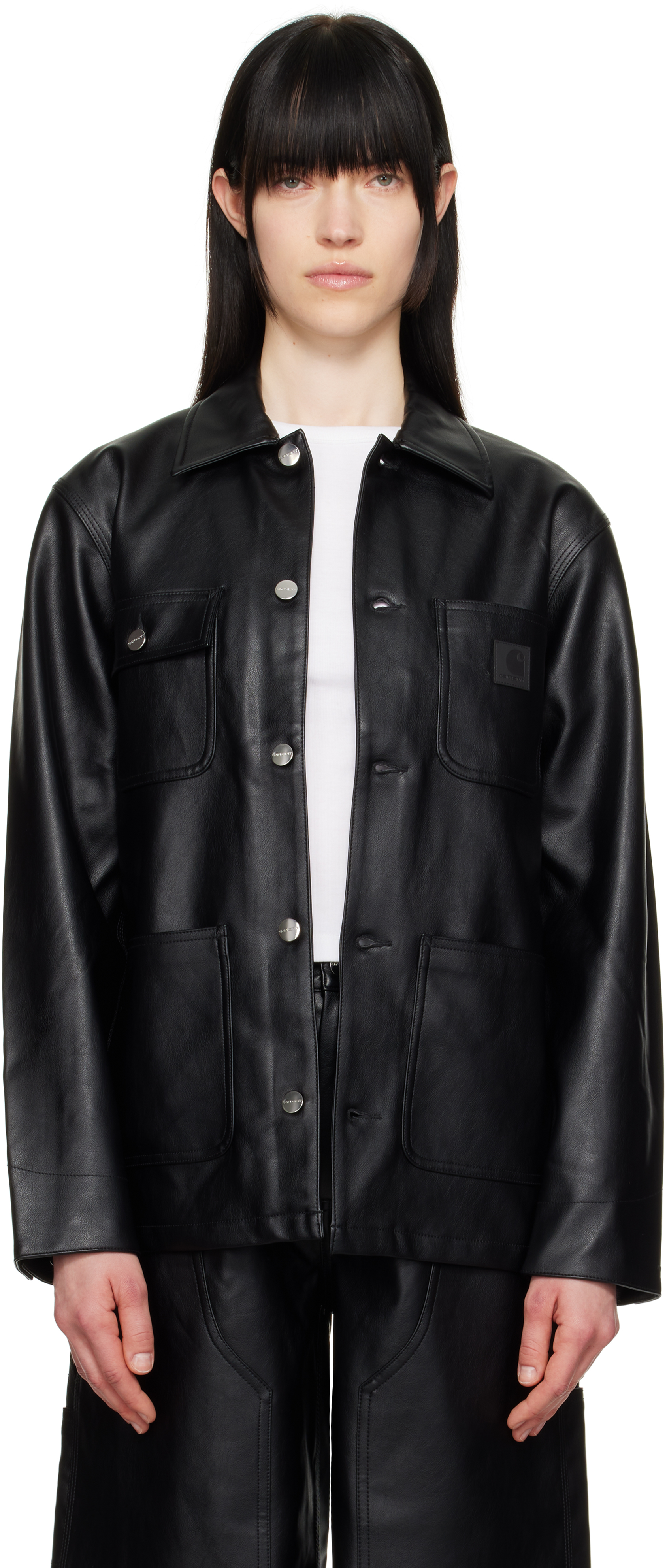 Carhartt Ip Womens Michigan Patch-pockets Relaxed-fit Faux-leather Jacket Black Xs In Black