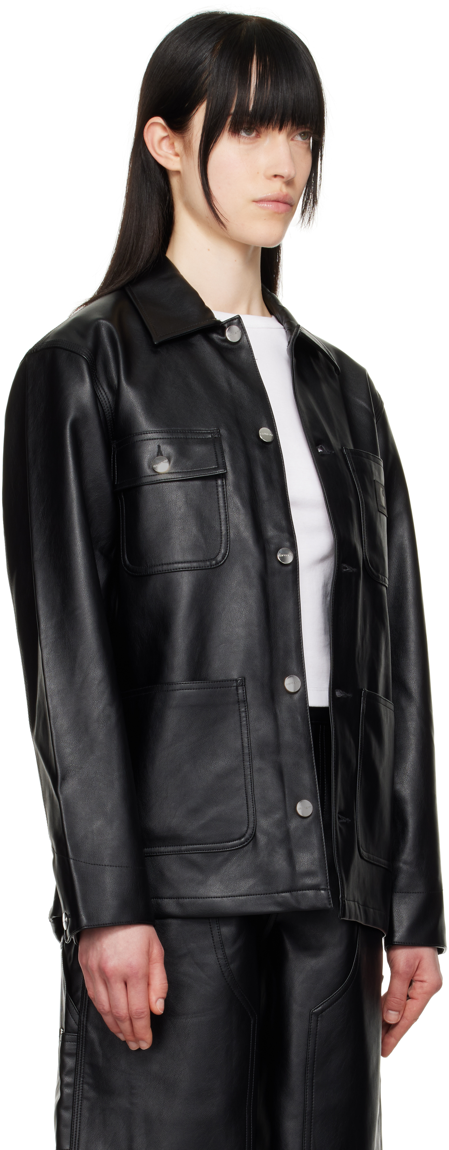 Carhartt Ip Womens Michigan Patch-pockets Relaxed-fit Faux-leather Jacket Black Xs In Black
