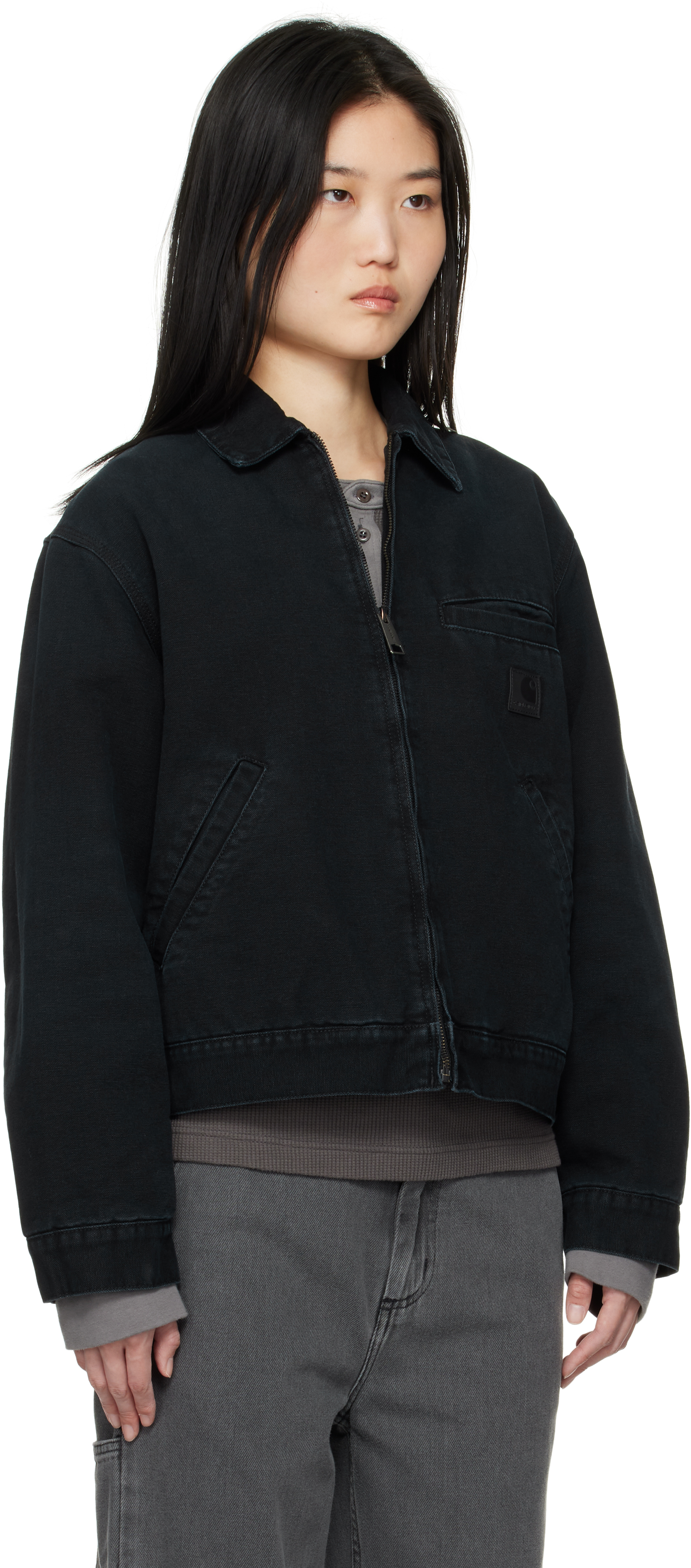 Carhartt Dayton Jacket In Stone Canvas Black