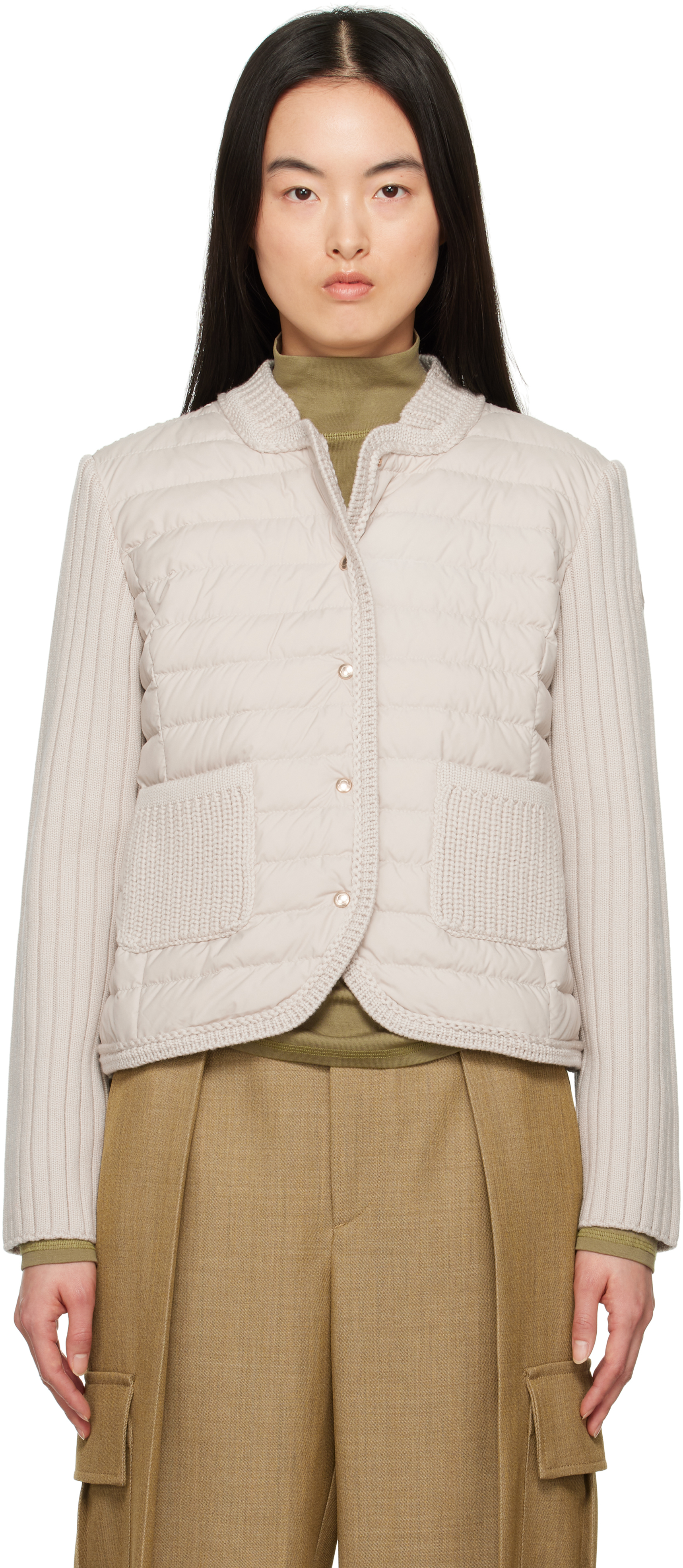 Beige Padded Wool Down Cardigan