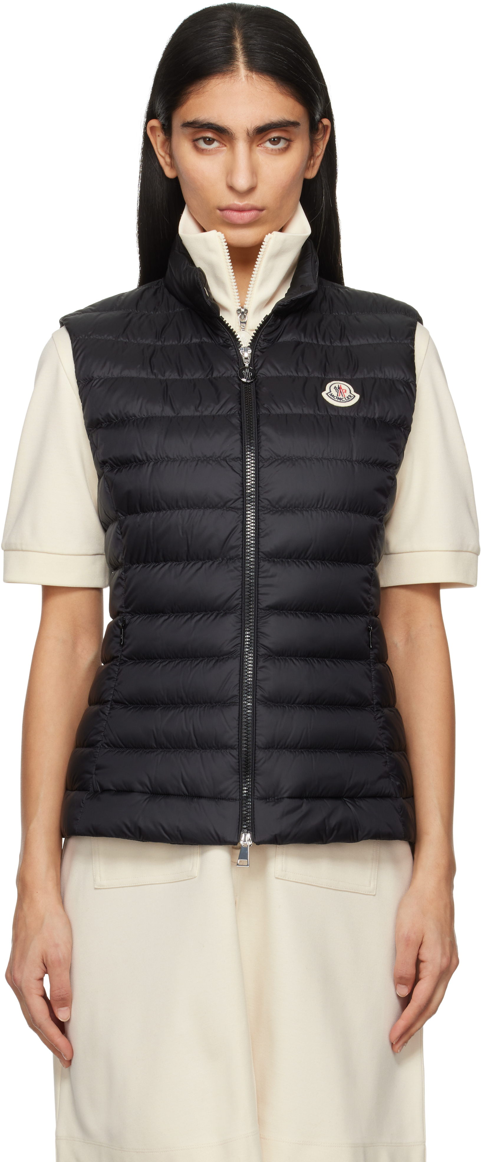 Moncler Quilted Black Vest With High Collar And Fitted Silhouette In 999 Black