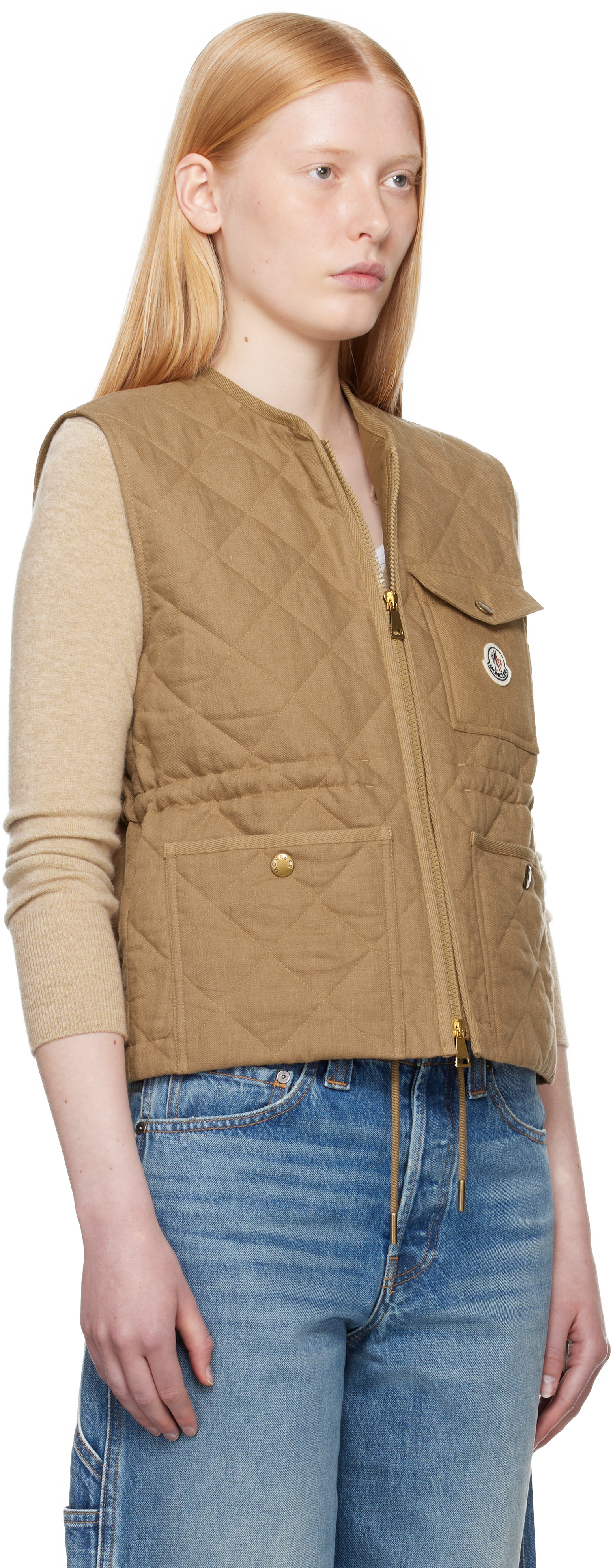 Shop Moncler Tan Vigny Diamond-quilted Padded Linen Vest