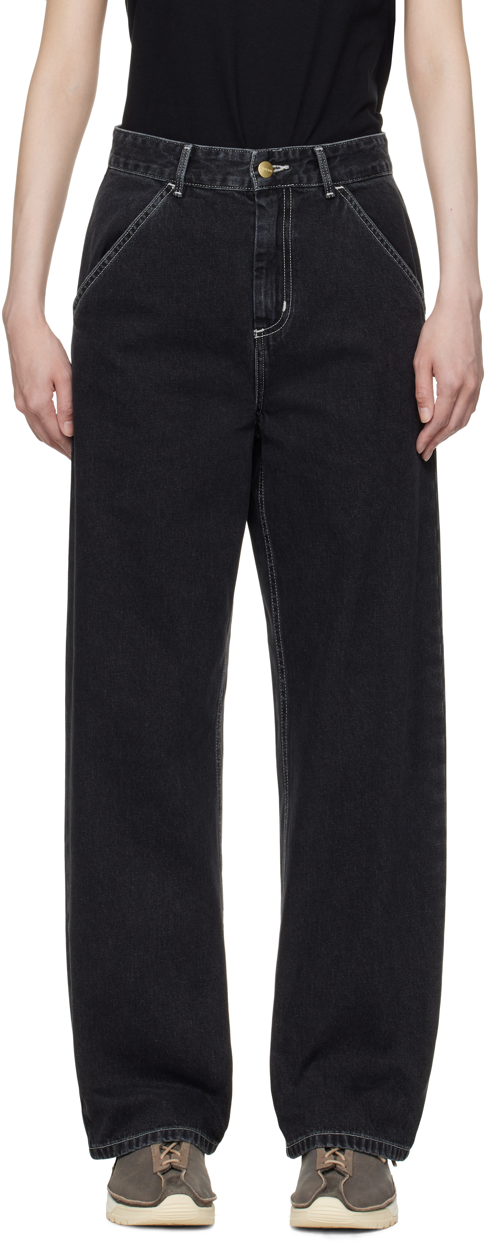 Carhartt Black Simple Jeans In Stone Washed Black