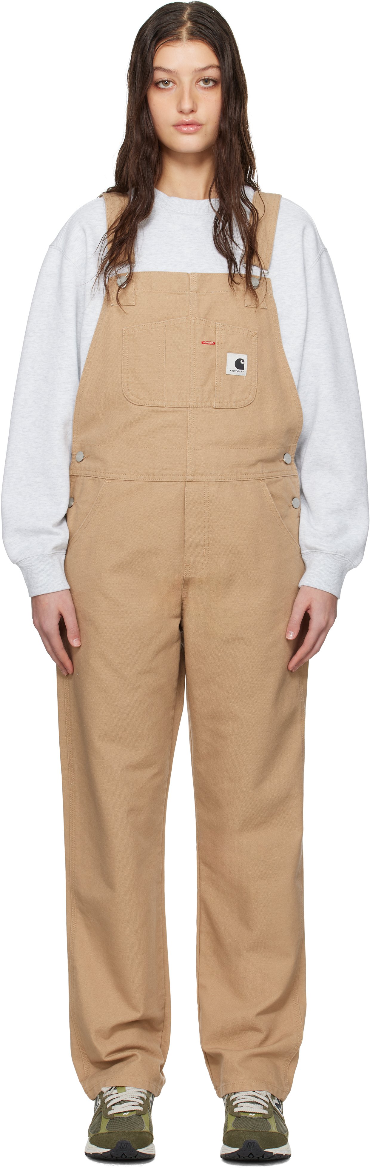 Beige Bib Straight Overalls