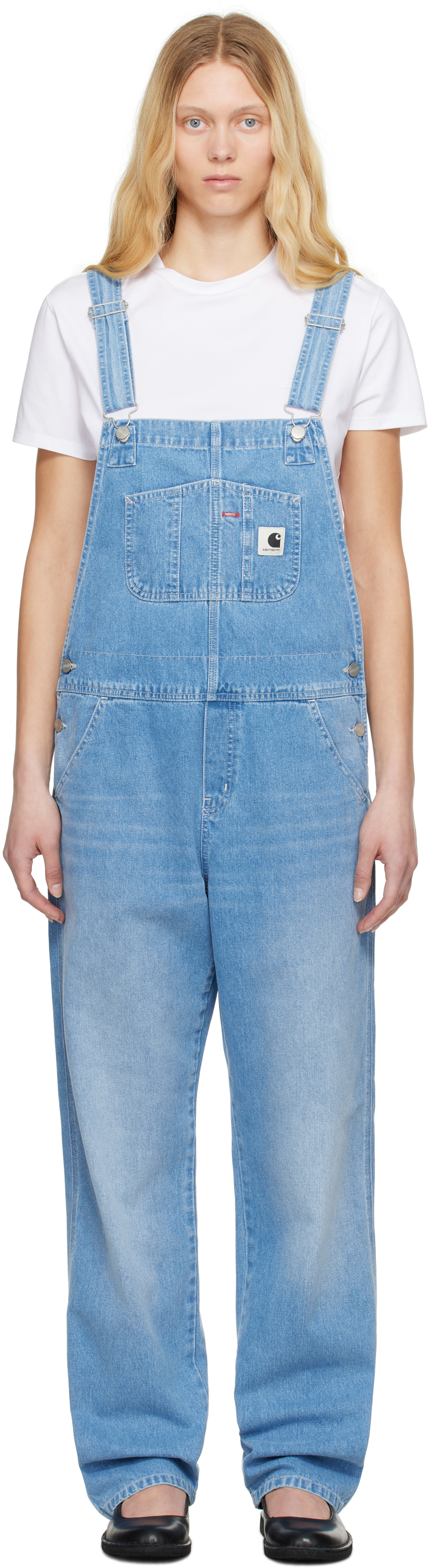 【CARHARTT】オーバーオール ロゴ ビブ デニム Straight Blue CARHARTT】オーバーオール ロゴ ビブ デニム Straight Blue