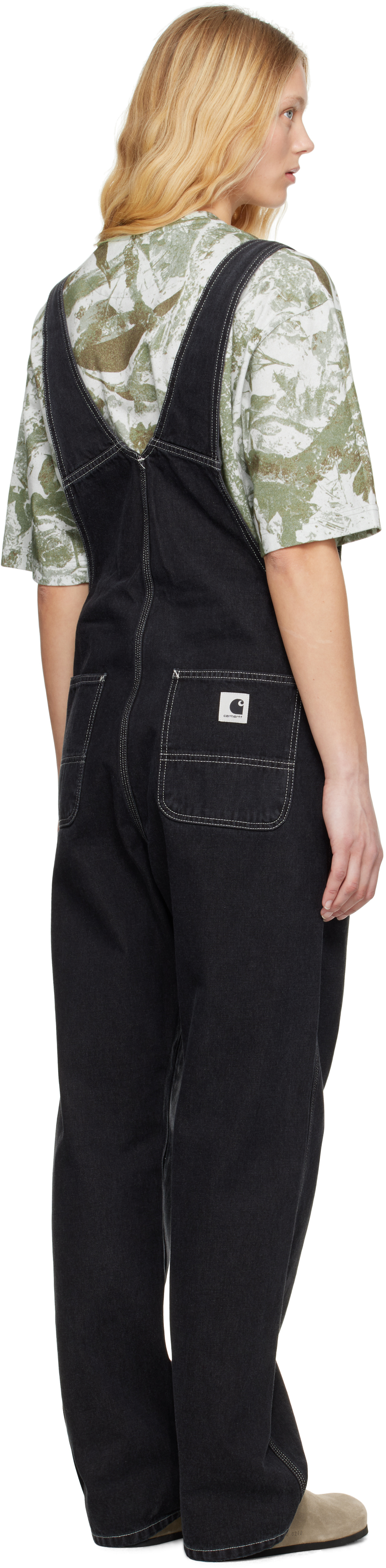 Carhartt Black Bib Straight Denim Overalls In Black Stone Washed