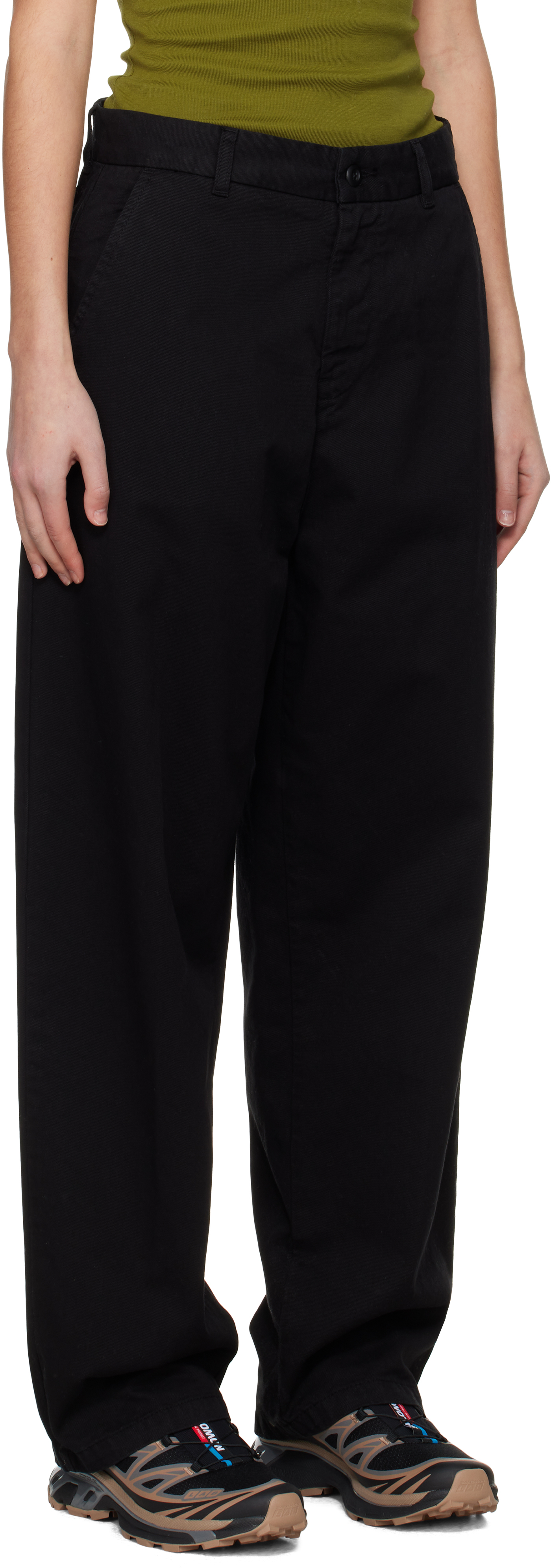 Carhartt Denim Trousers Decorated With Brandon Logo In Black