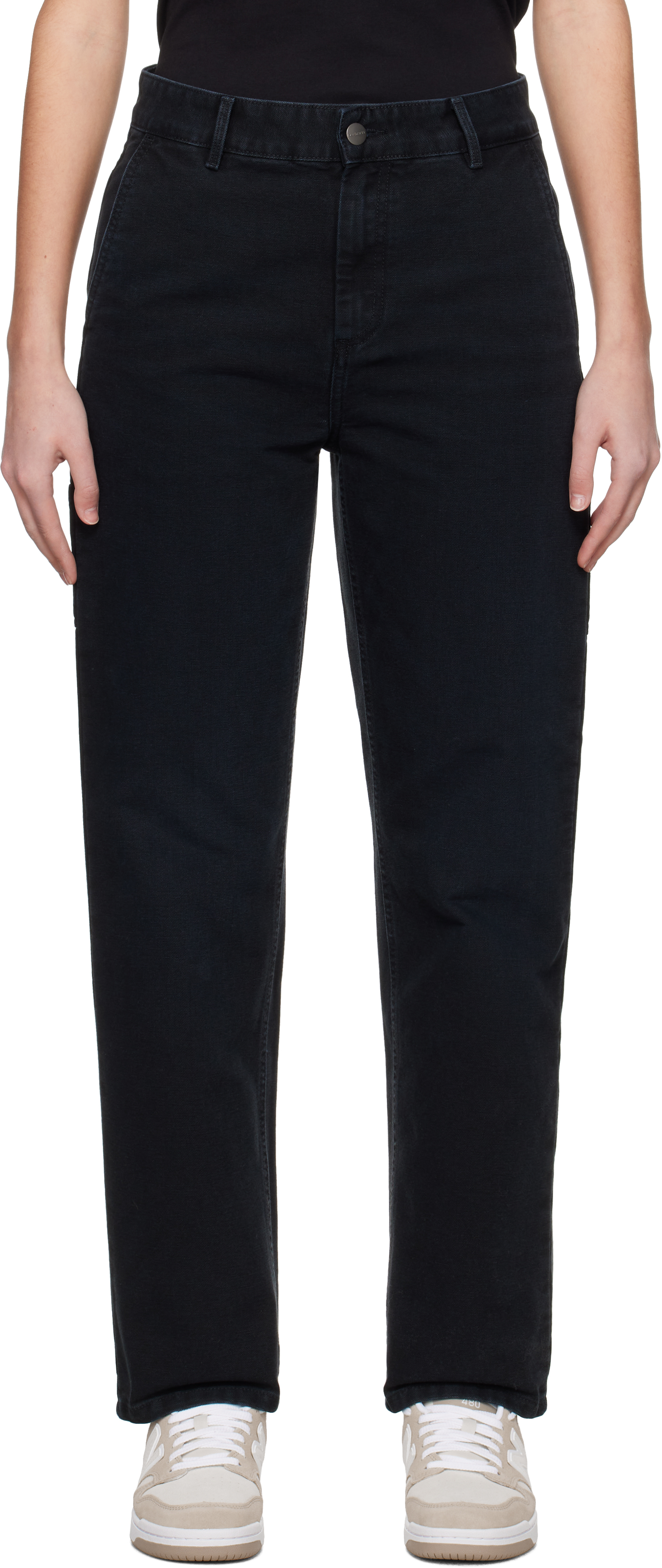 Carhartt Black Pierce Trouseres In Stone Canvas Black