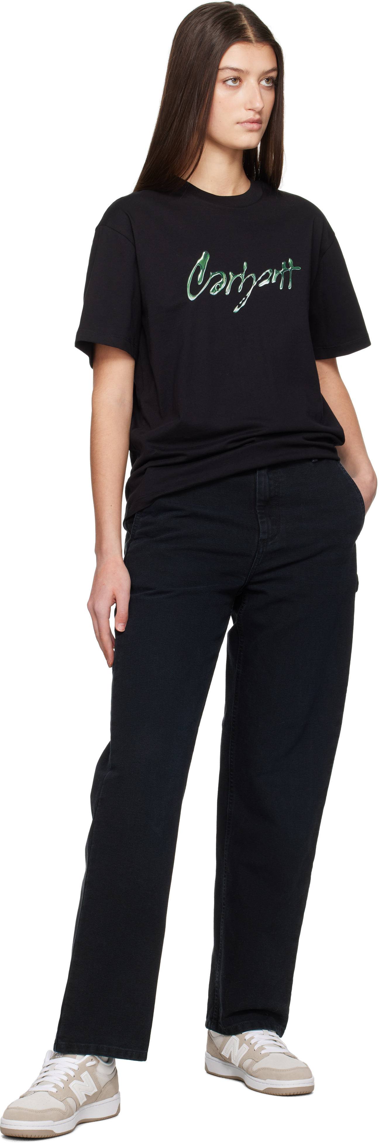 Carhartt Black Pierce Trouseres In Stone Canvas Black
