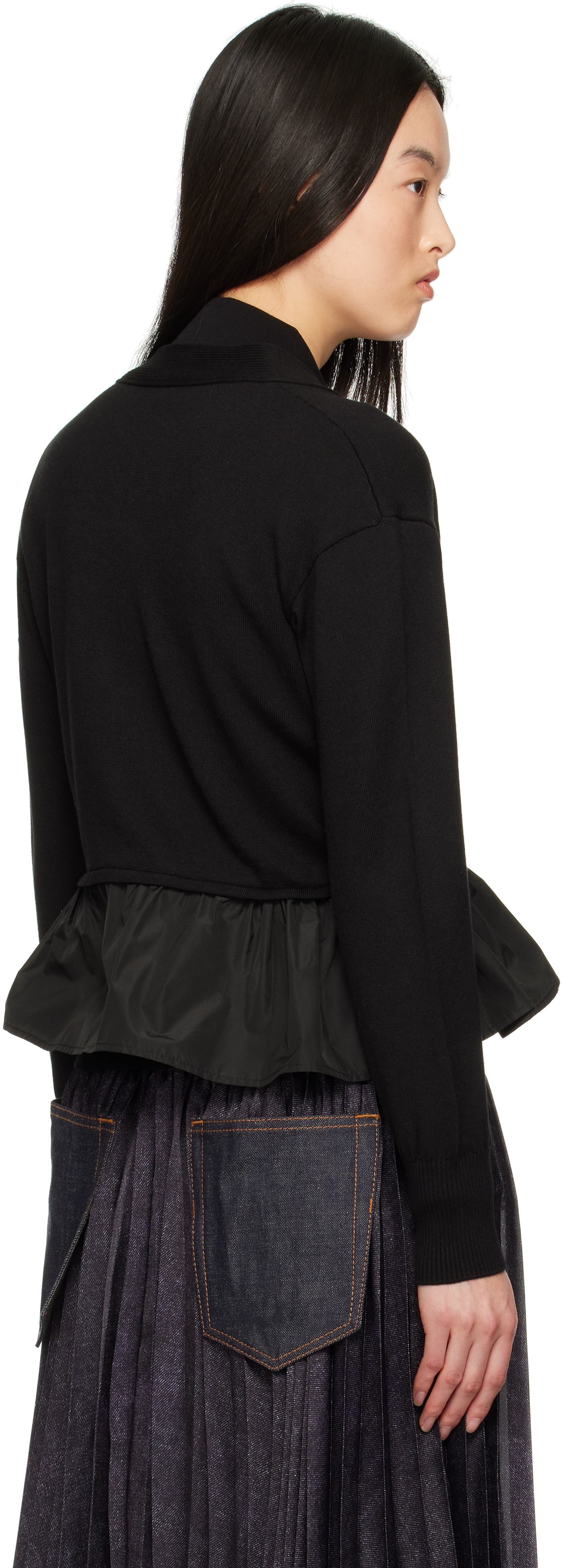 Moncler Cashmere Blend Cardigan Peplum Hem In 999 Black